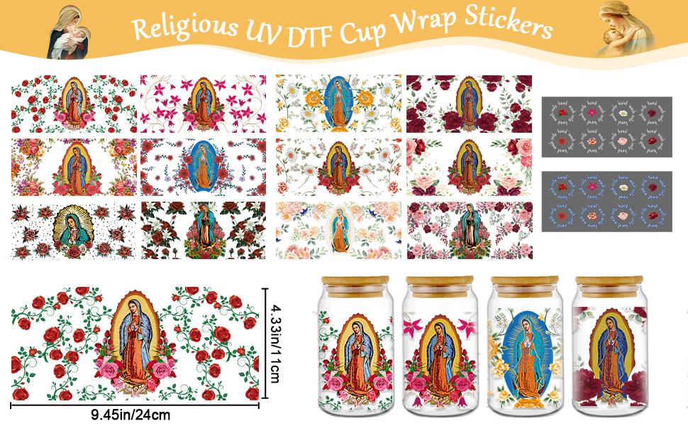 20 Guadalupe UV DTF Cup Wraps – Religiöse Aufkleber Für Glastassen (ca. 473 Ml), Wasserfest & Haftstark