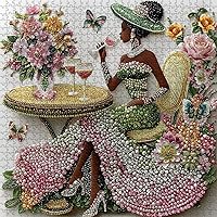 Vista 2 de PICKFORU - Rompecabezas elegante de 1000 piezas para adultos, rompecabezas de musa floral con cuentas, mesa de té de jardín de flores, rompecabezas