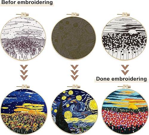 Miniatura 3 de Maydear Kit de bordado de 3 juegos para principiantes adultos, kit de bordado de aguja perforadora, kit de punto de cruz con aro de bordado e