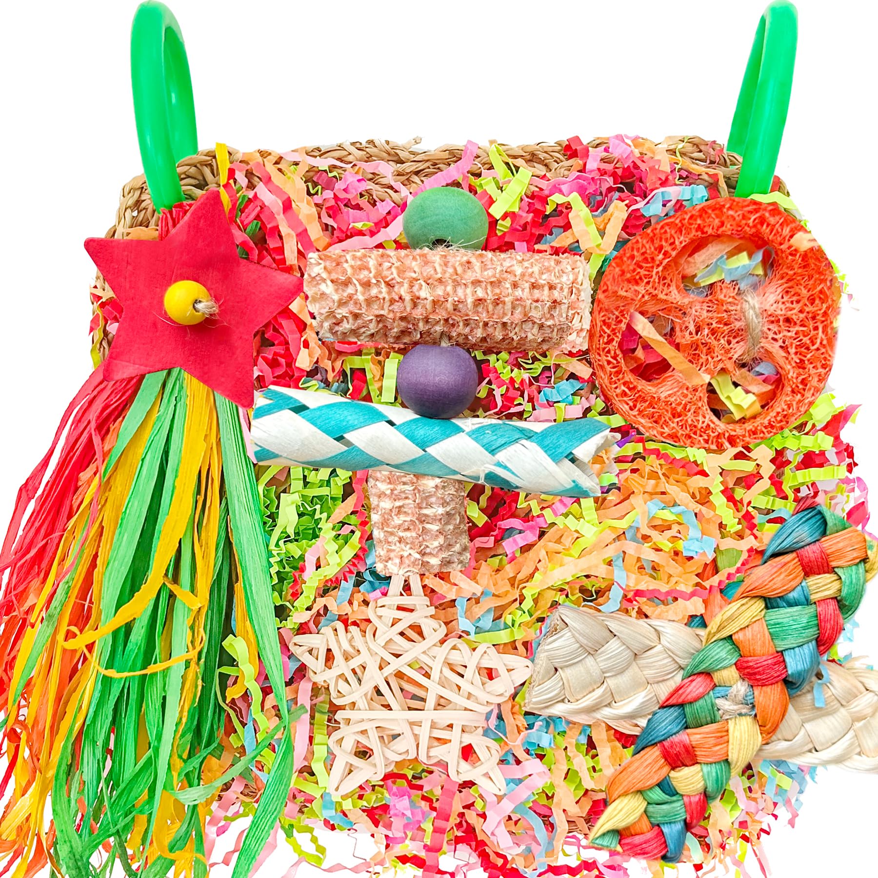 Tyotrbs Parakeet Toys, Bird Toy Conure Grass Mat Budgie Shredder Hanging Set Cockatiel Foraging Toys Parrot Climbing Wall Toy Lovebird Cage Accessories for Small Birds