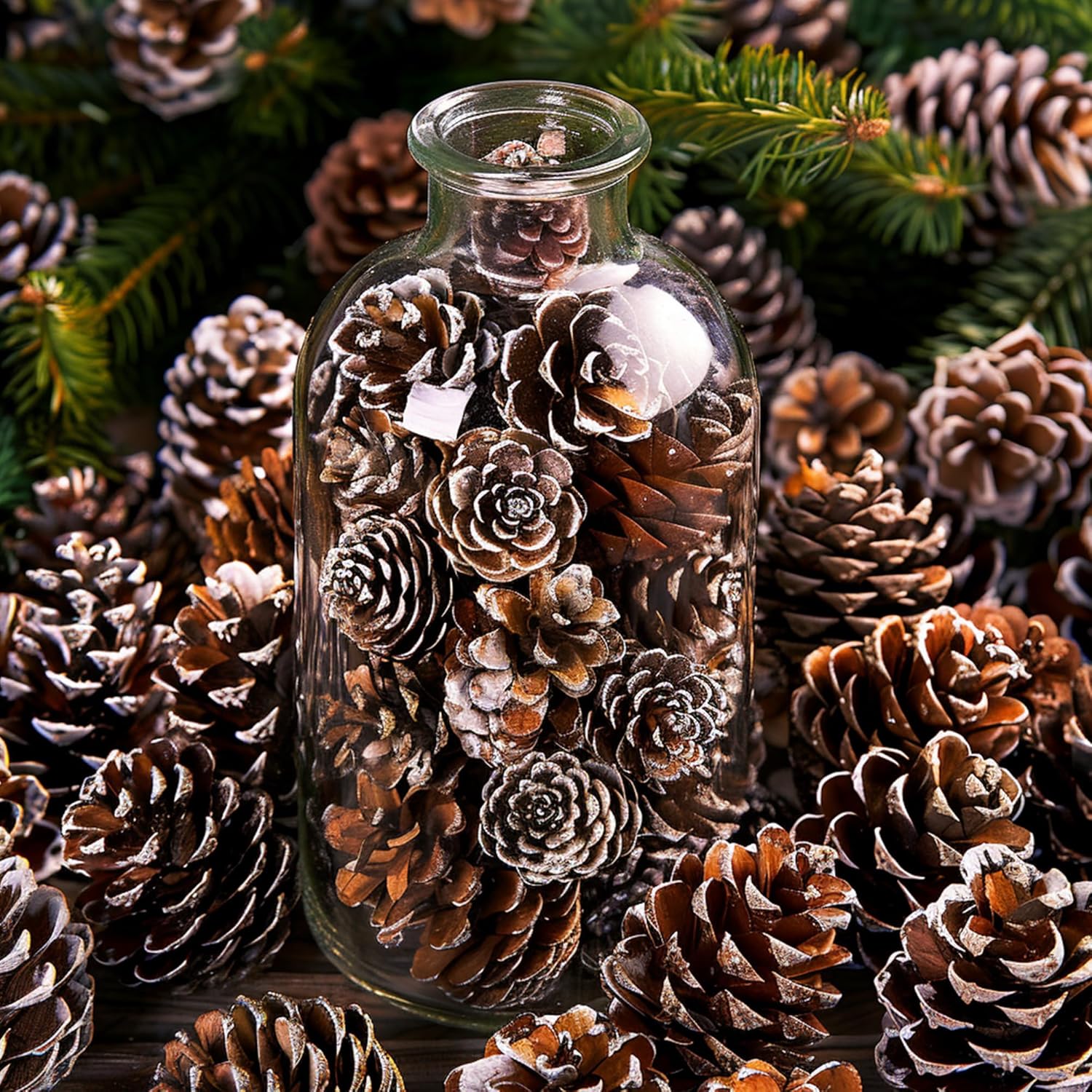 Deloky 400 Pcs Natural Mini Pine Cones - 1" Small Snow Pinecones Ornaments for Christmas Tree, Thanksgiving, DIY Crafts, Vase Fillers, Fall Winter Home Decor