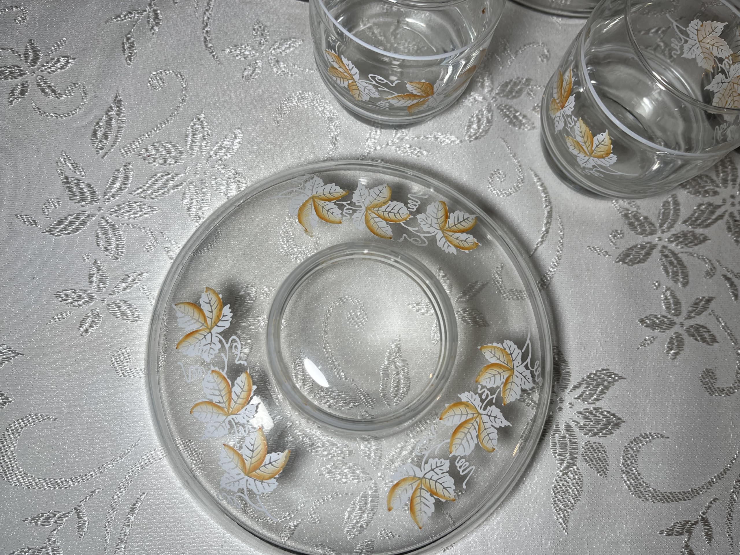 Generisch Vintage Bowle Set mit gelbem Weinblätter Motiven für 5 personen