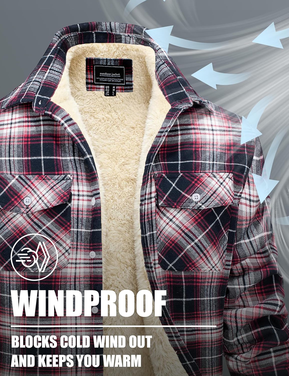 MAGNIVIT Mens Flannel Plaid Shirts Fleece Warm Winter Coat Sherpa Lining Jackets Soft Thickened Outwear Casual Outdoor Travel - Image 5