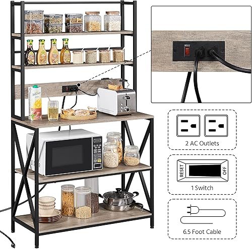 Miniatura 4 de Yaheetech Estante para hornear de 5 niveles con almacenamiento y toma de corriente para cocina soporte para microondas con estantes de