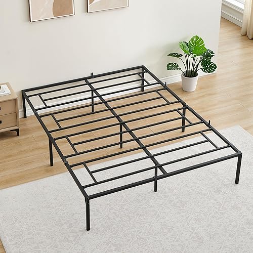 GAOMON Base de cama de metal de tamaño matrimonial de 14 pulgadas con amplio almacenamiento, soporte de listones de acero y base de colchón, no