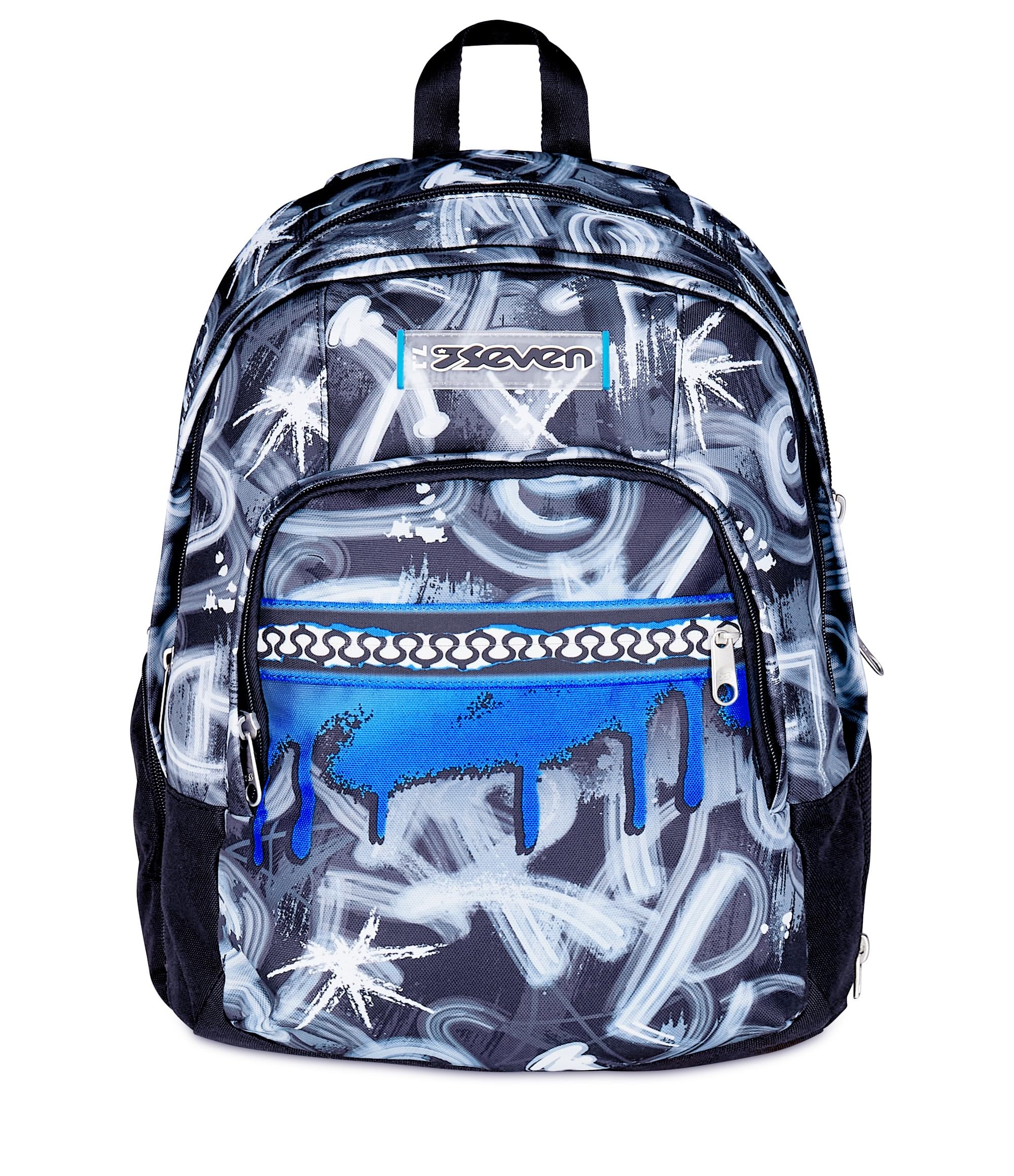 Seven Zaino Scuola Dual Detach, Grigio Azzurro, Doppio Scomparto da 32 L, Con Tasca PC, Tasca Borraccia, Tasca Con Organizer e Scomparto Staccabile, Scuola Media e Superiore, Zaino Ragazzo