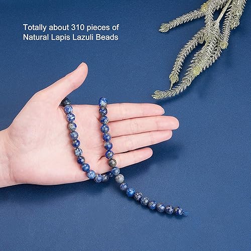 Miniatura 4 de Airssory 5 hebras de cristales de lapislázuli naturales, hebras sueltas de cuentas redondas para curación de joyas, manualidades, collares,