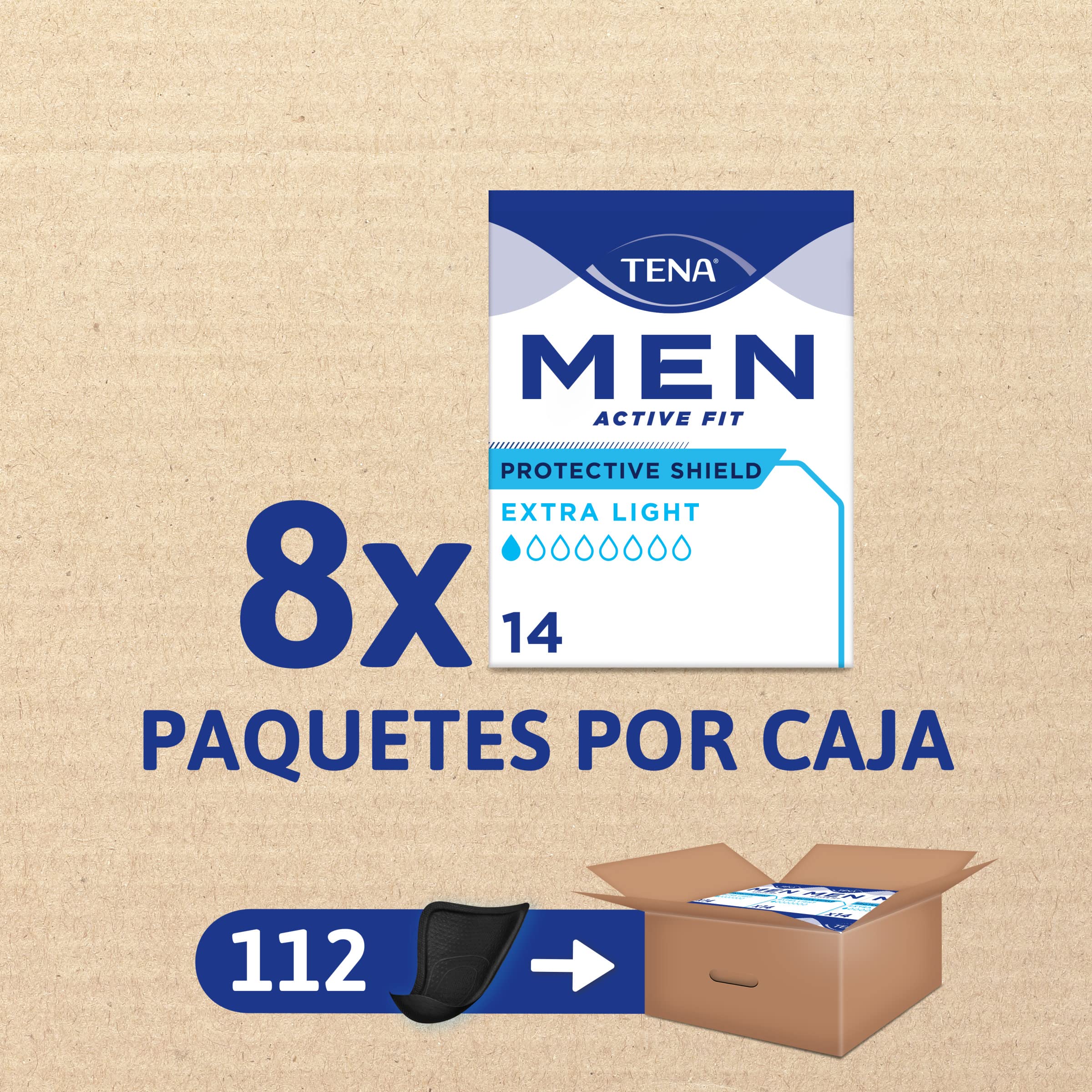 TENA Men Level 0 x112 Compresa Protectora Fina para Hombre 112 Unidades Paquete Mensual 8x14 Negro