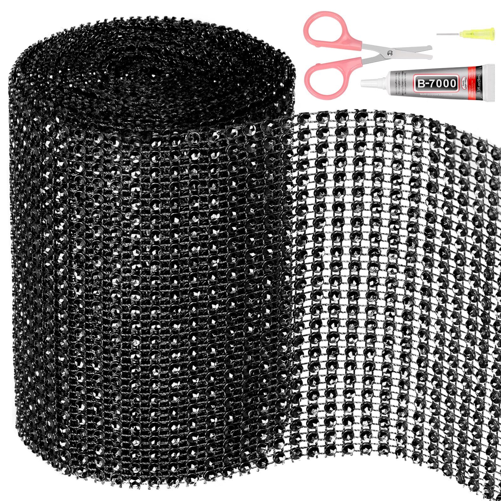 SwpeetBlack Rhinestone Ribbon 4.7 Inch × 4.5 Yard, 24 Rows, Faux Crystal Rhinestone Mesh Band, Bling Diamond Wrap Trim for Decorations and Crafts