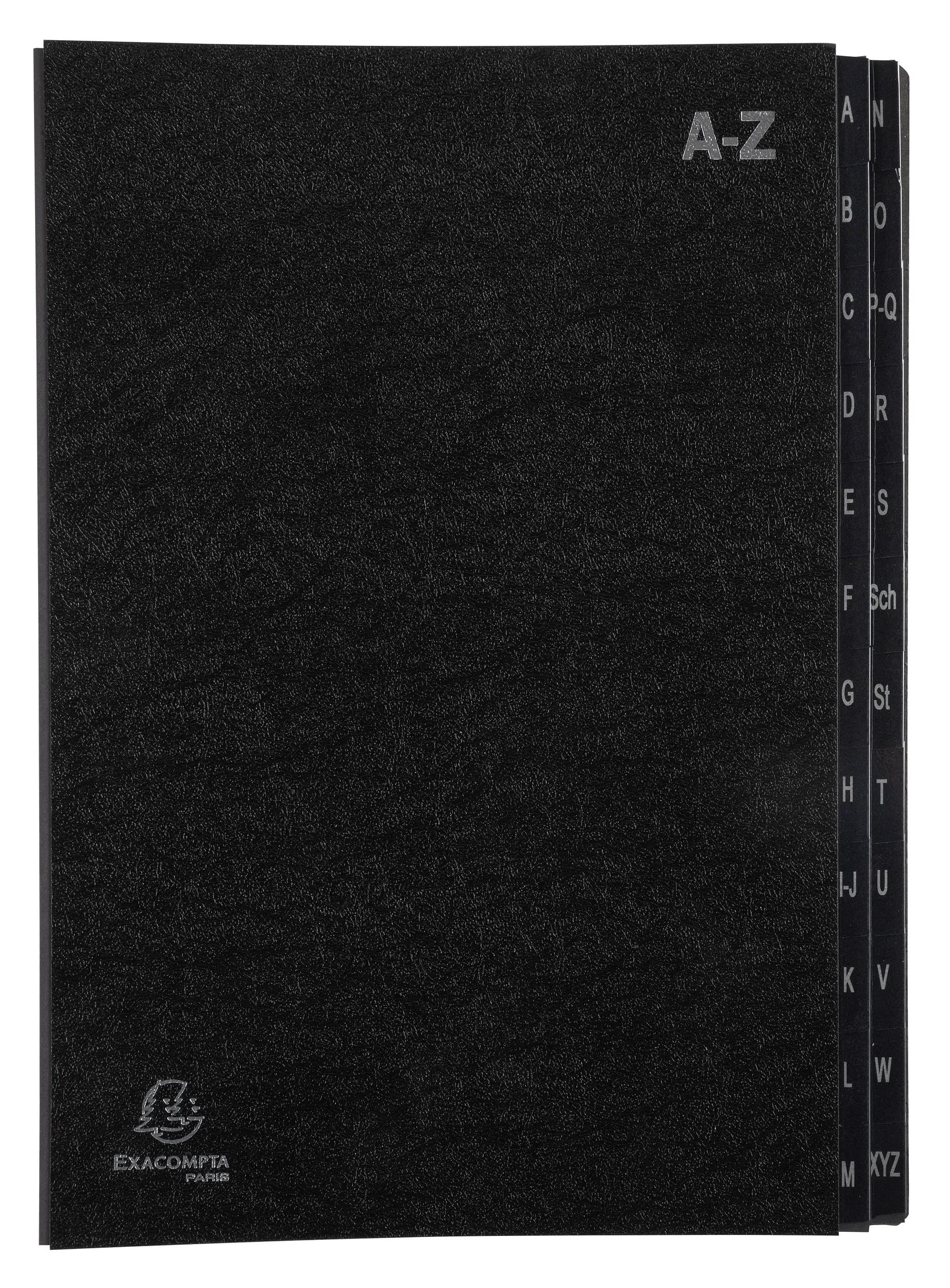 Exacompta - Réf. 57024E - Carton de 8 trieurs Ordonator - couverture rigide - intérieur en carte recyclée - onglets plastifiés de A à Z - 24 compartiments - dimensions 24 x 34 cm - Noir