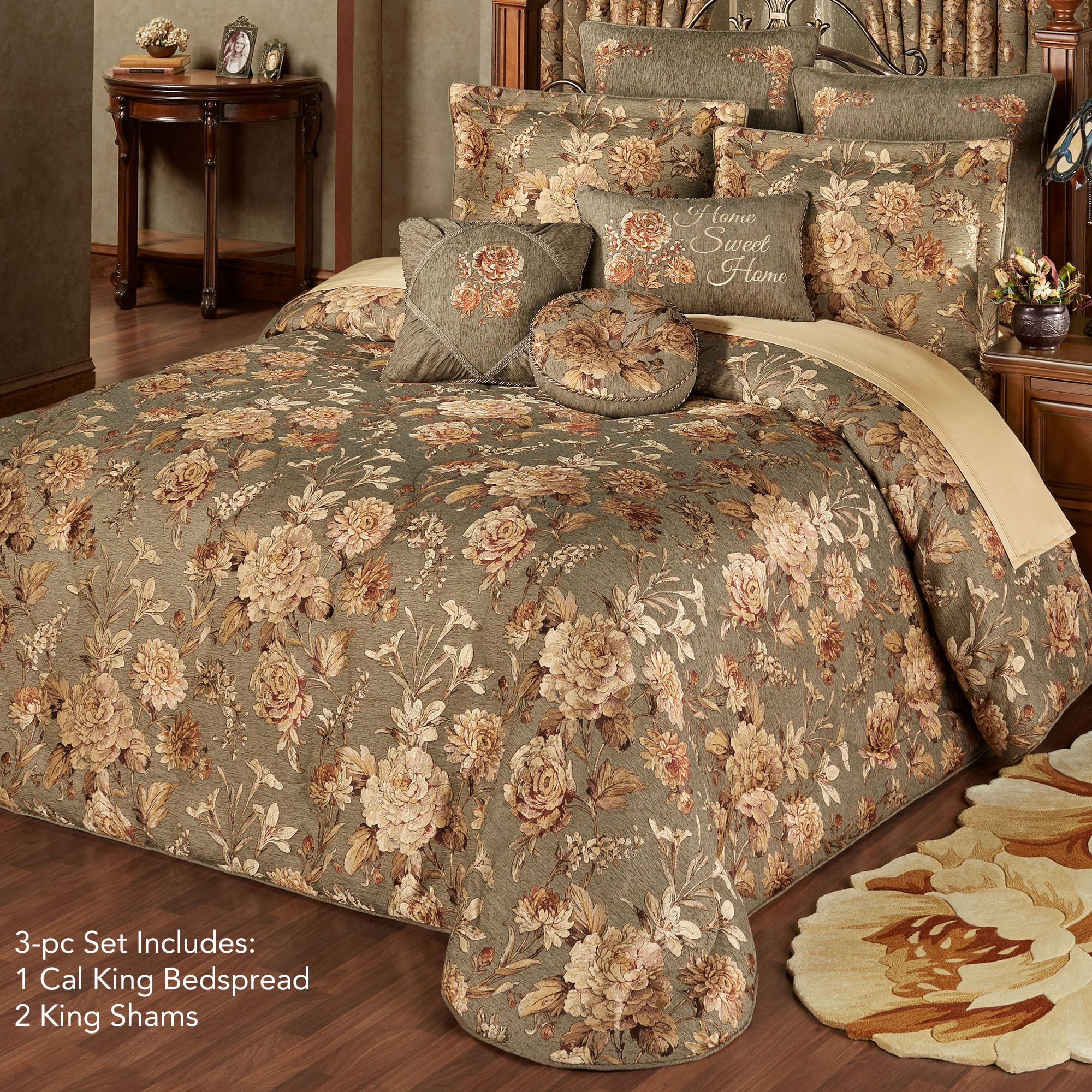 Rhapsody Floral Luxury Bedding | 3 Piece Oversized Bedspread Set: Cal King Bedspread, 2 King Shams, | California King | Sophisticated | Flower | Woven | Rich Stately Elegant | Traditional Style