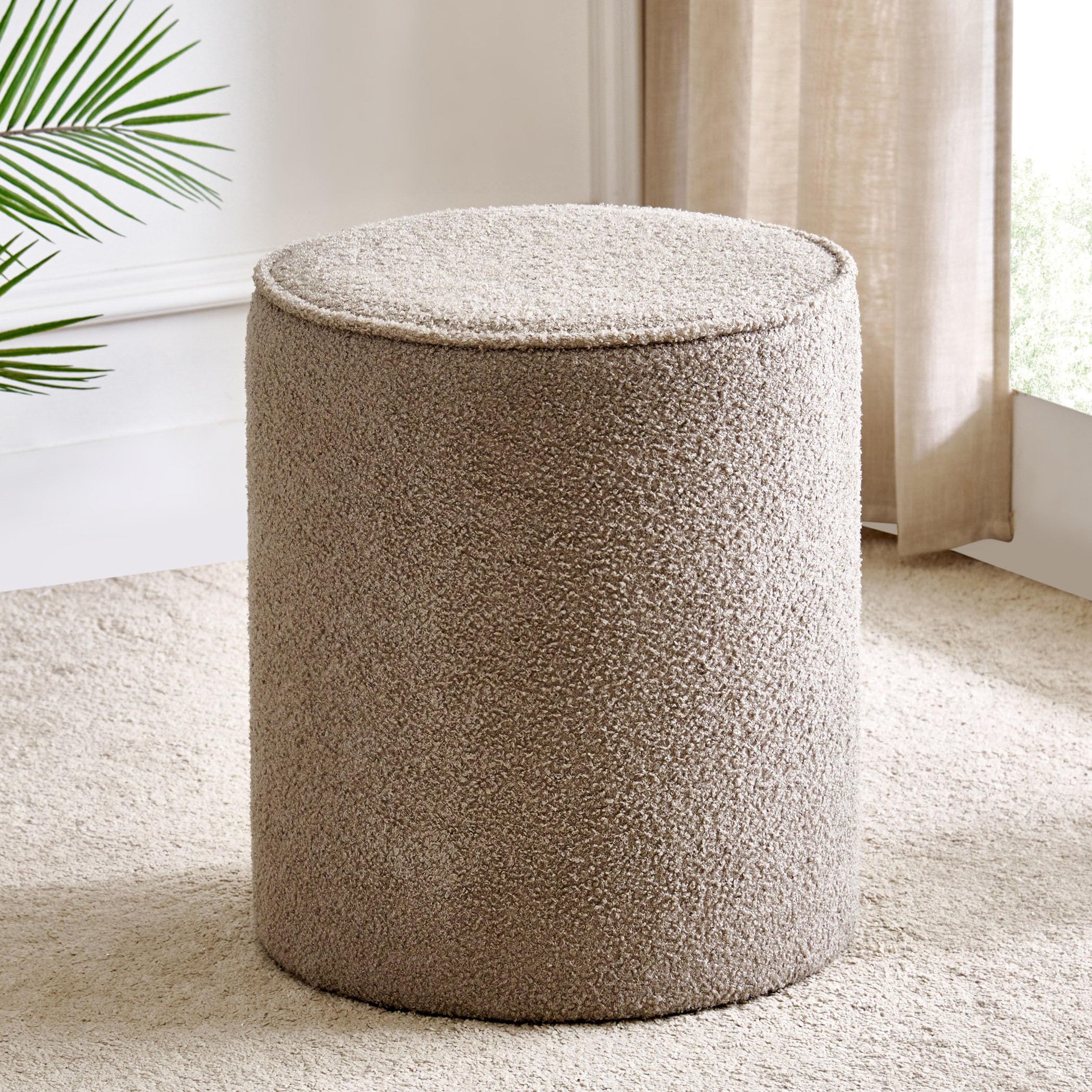 Home Centre | Murphy Plush Fabric Ottoman - Greige | Fabric-image-15