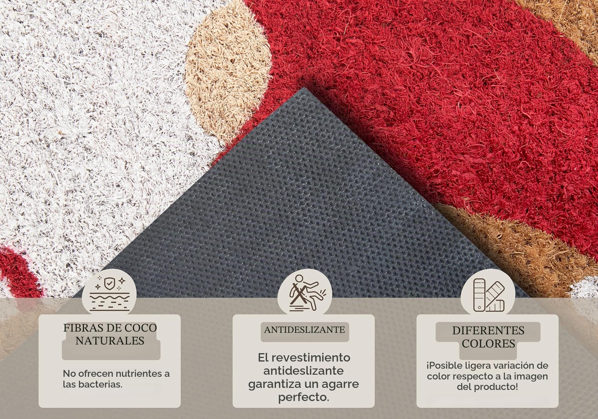 Hanse Home Felpudo de Fibra de Coco para Interior – Felpudo Natural de Coco con diseño de gnobleza, Antideslizante, para Pasillo, Entrada – 45 x 75 cm