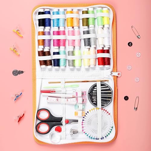 Miniatura 6 de Incraftables Kit de costura con 30 hilos y agujas multicolores. El mejor juego de reparación de mano de viaje de emergencia con tijeras, cinta