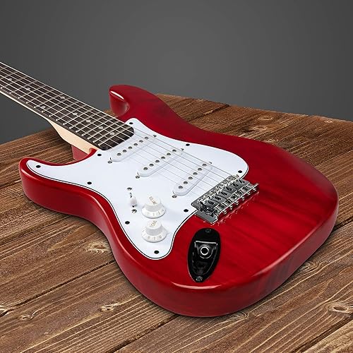 Miniatura 21 de LyxPro Guitarra eléctrica de 36 pulgadas y kit para niños con guitarra para principiantes de tamaño 3/4, amplificador, seis cuerdas, dos púas, Rojo