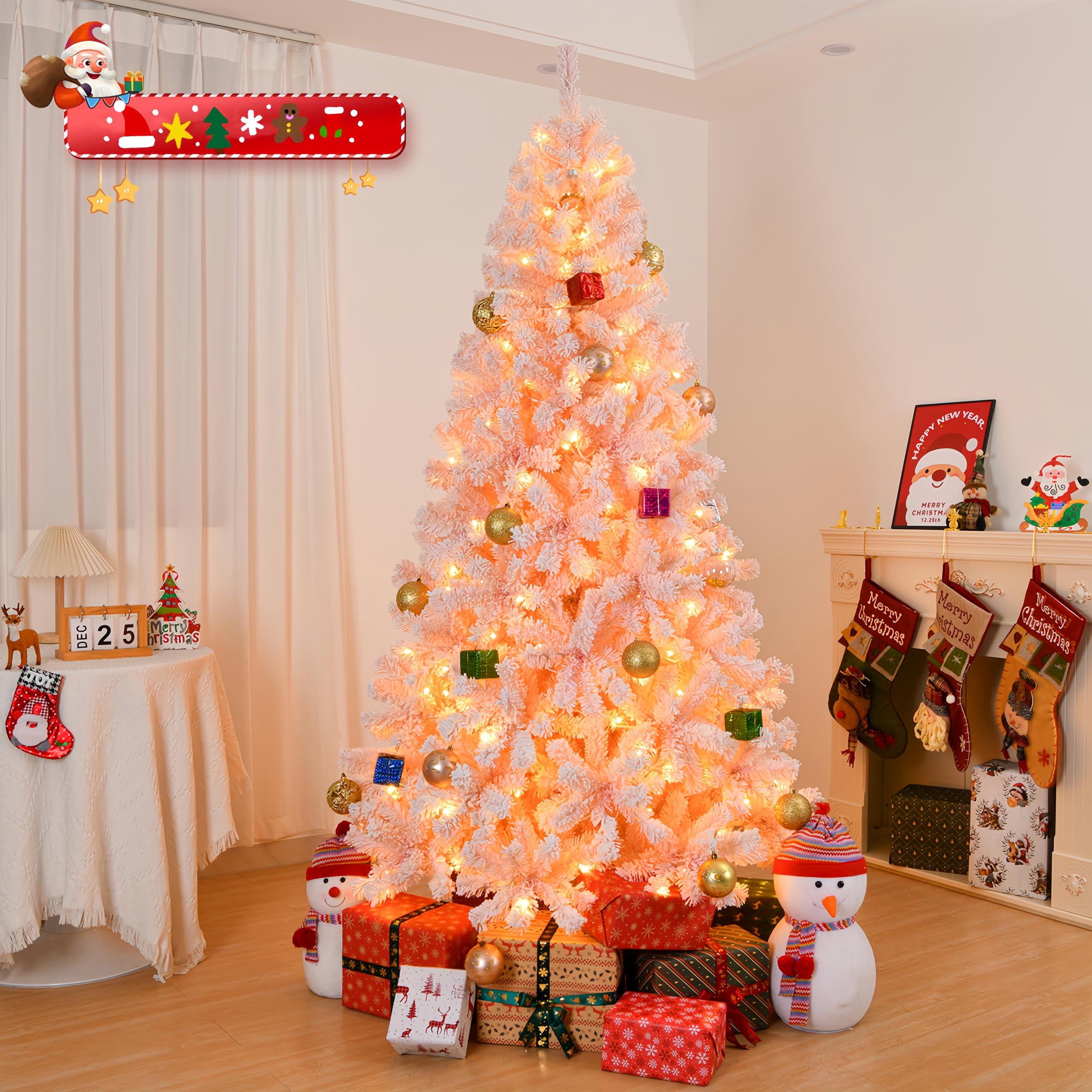 Bonnlo 180 cm Künstlicher Weihnachtsbaum mit 100 LED-Lichtern in Warmweiß, Batteriebetrieben, 750 Zweigspitzen, Stabilem Metallständer, DIY Weihnachtsdekoration für Innen & Außen, Rosa