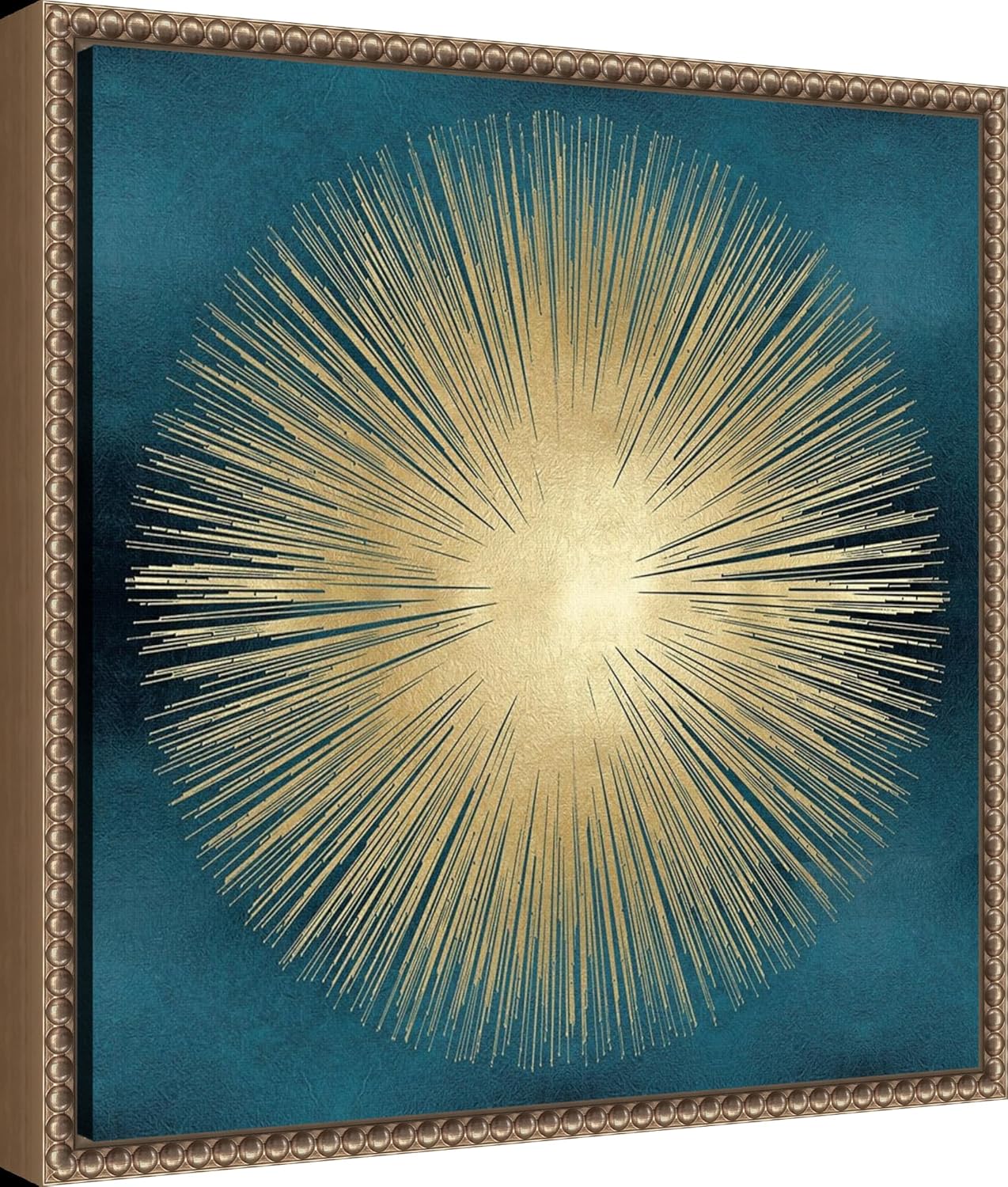 Amanti Art Framed Canvas Wall Art 16x16 Sunburst Gold on Teal I by Abby Young, Framed Wall Art Canvas, Abstract Artwork, Traditional Decor, Small Poster Painting for Living Room, Bedroom, Bathroom,