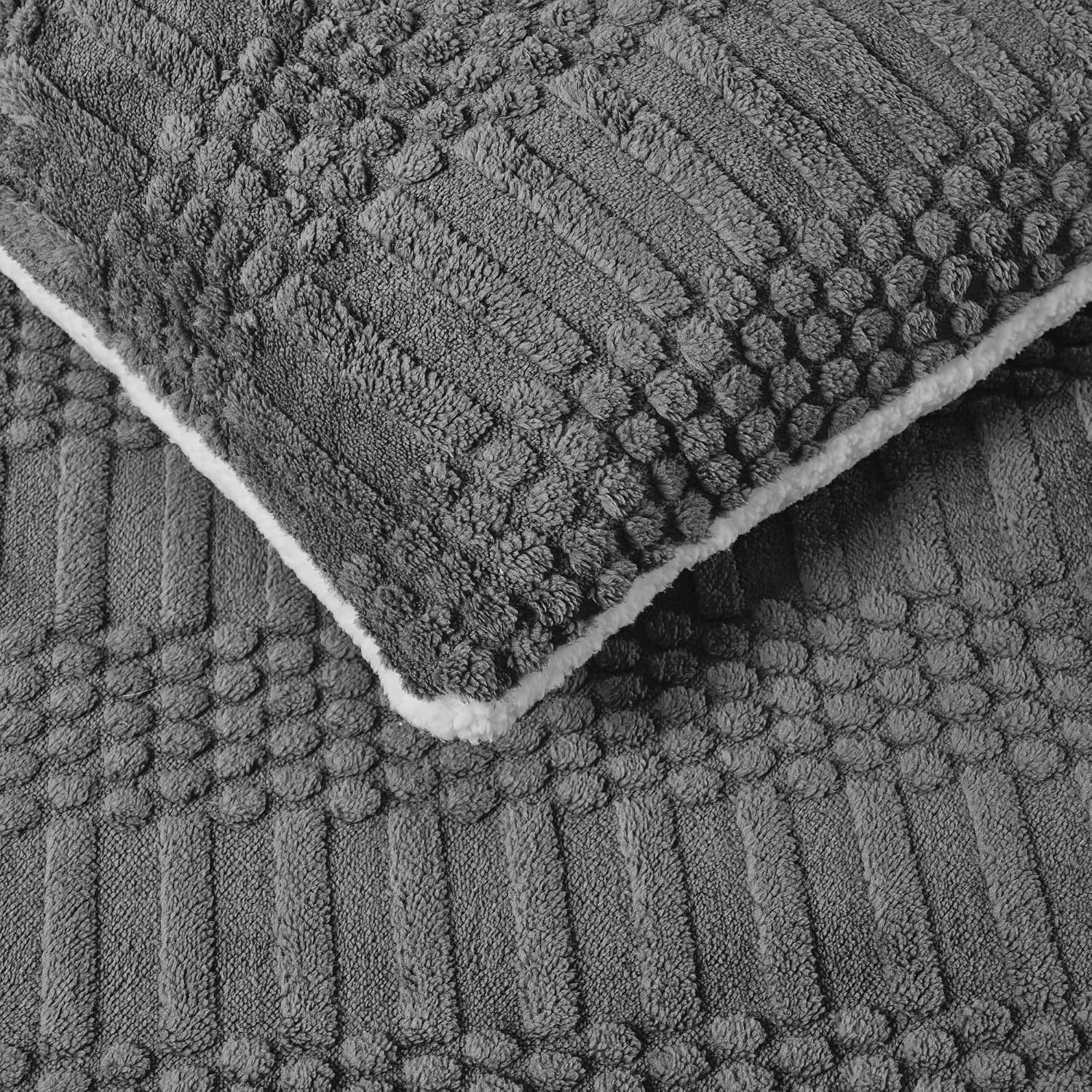 Grey Queen Comforter Set, Soft Fleece Plush Bedding Set with 2 Pillow Shams, Cozy Warm Fluffy Bed Set for Winter, Boho Farmhouse Bedroom Decor