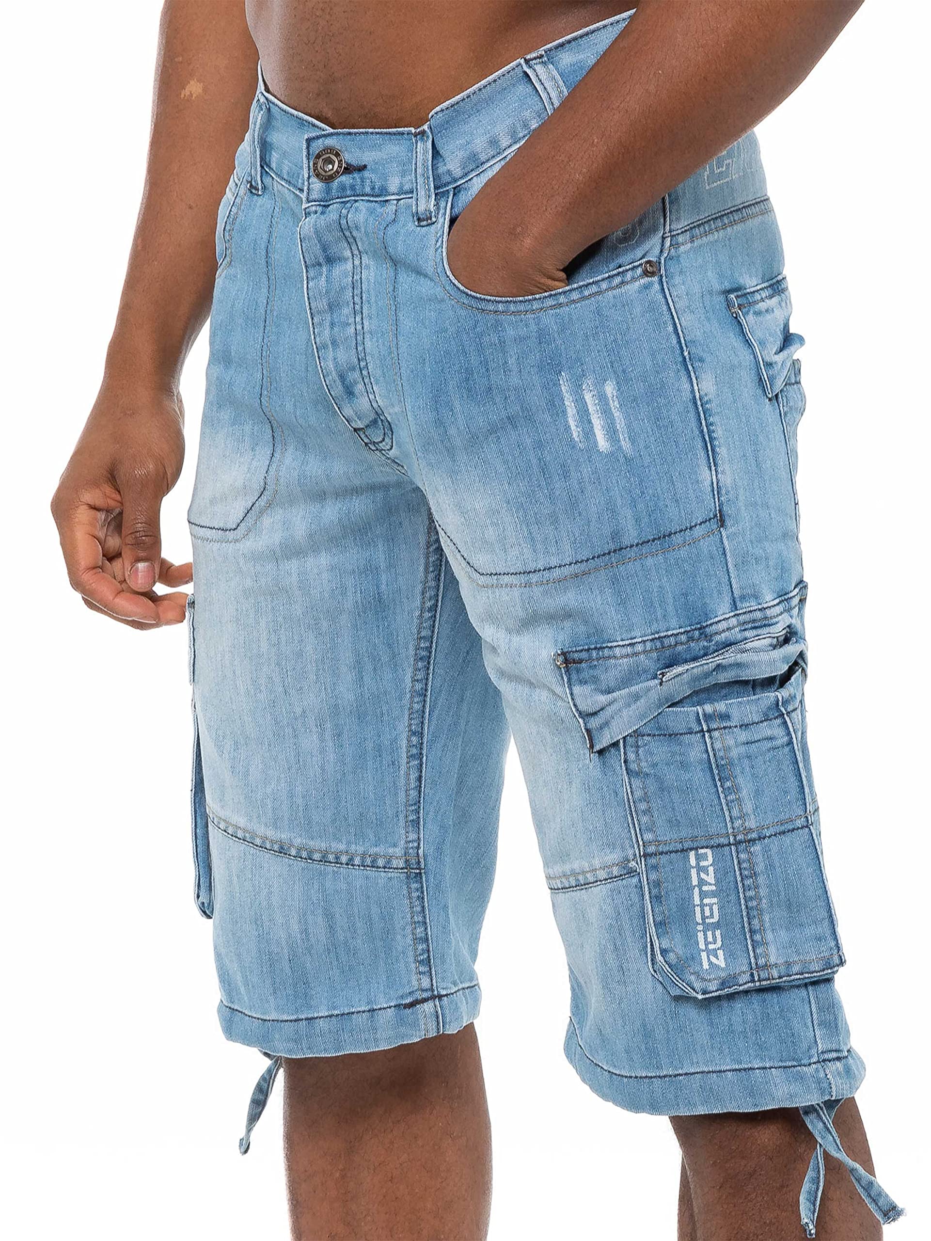 989Zé ENZO Mens Shorts EZS404 Raw Combat Cargo Pockets Casual Knee Length Denim Half Pants LSW 48