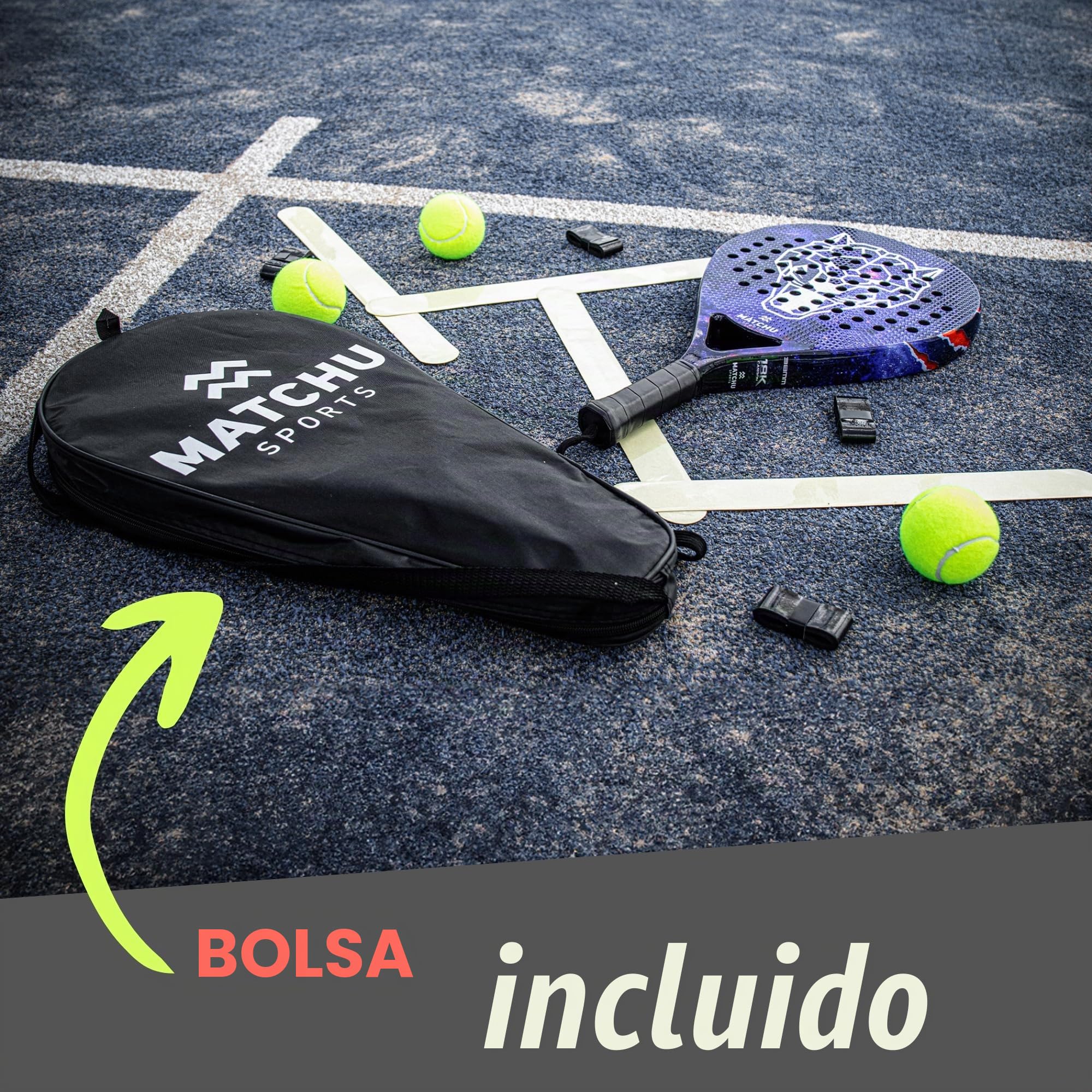 MATCHU - Pala de Pádel + Bolsa de Pádel - (3K/18K) 100% Carbono - Tecnología de Agarre 3D - Niños y Adultos - Principiantes y Jugadores Experimentados