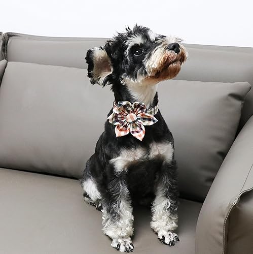 Miniatura 5 de Unique Style Paws Collar de perro de algodón con lazo floral a cuadros coloridos collar de perro con pajarita para perros pequeños, medianos y