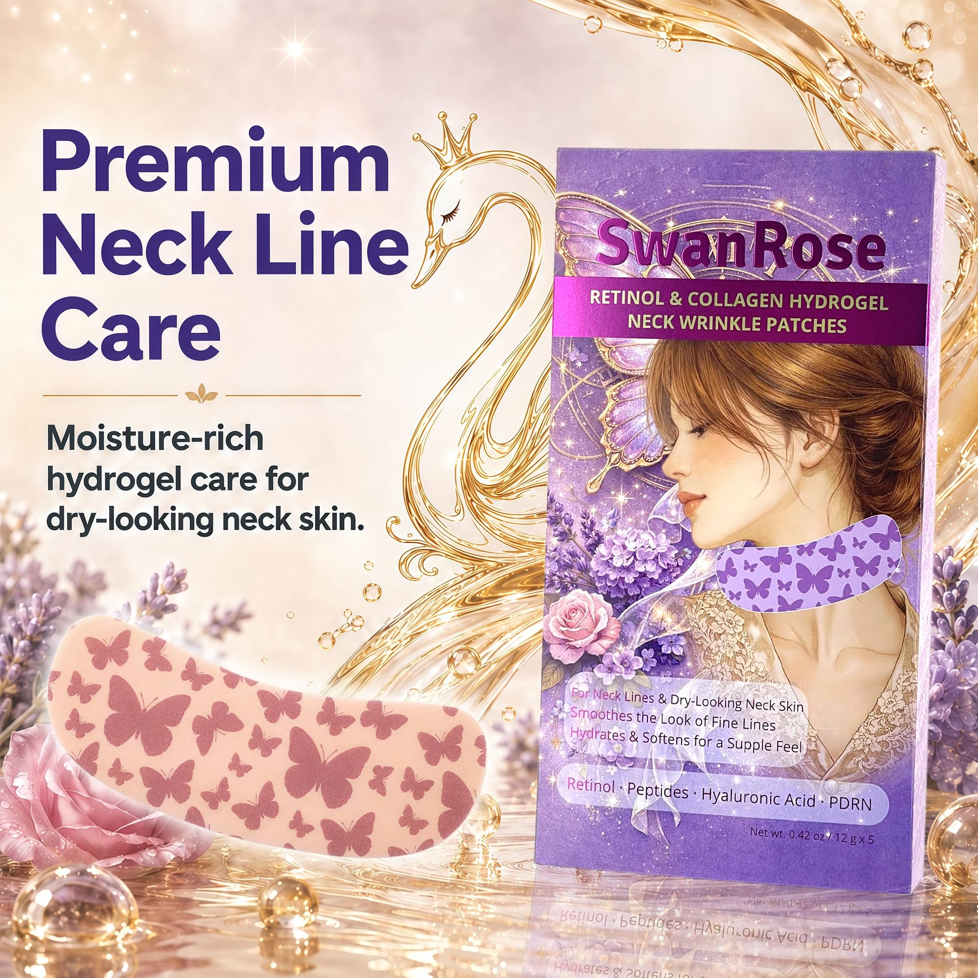 SwanRose Hydrogel, cerotti antirughe per collo, maschera al collagene