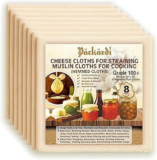 8 PCS Grade 100+ Cheese Cloths 20x20 Inch, Reusable and Washable Cheesecloths for Straining,100% Unbleached Pure Cotton Lint Free, Ultra-Fine Cheese Cloth for Baking & Juicing (52×50 TPI)