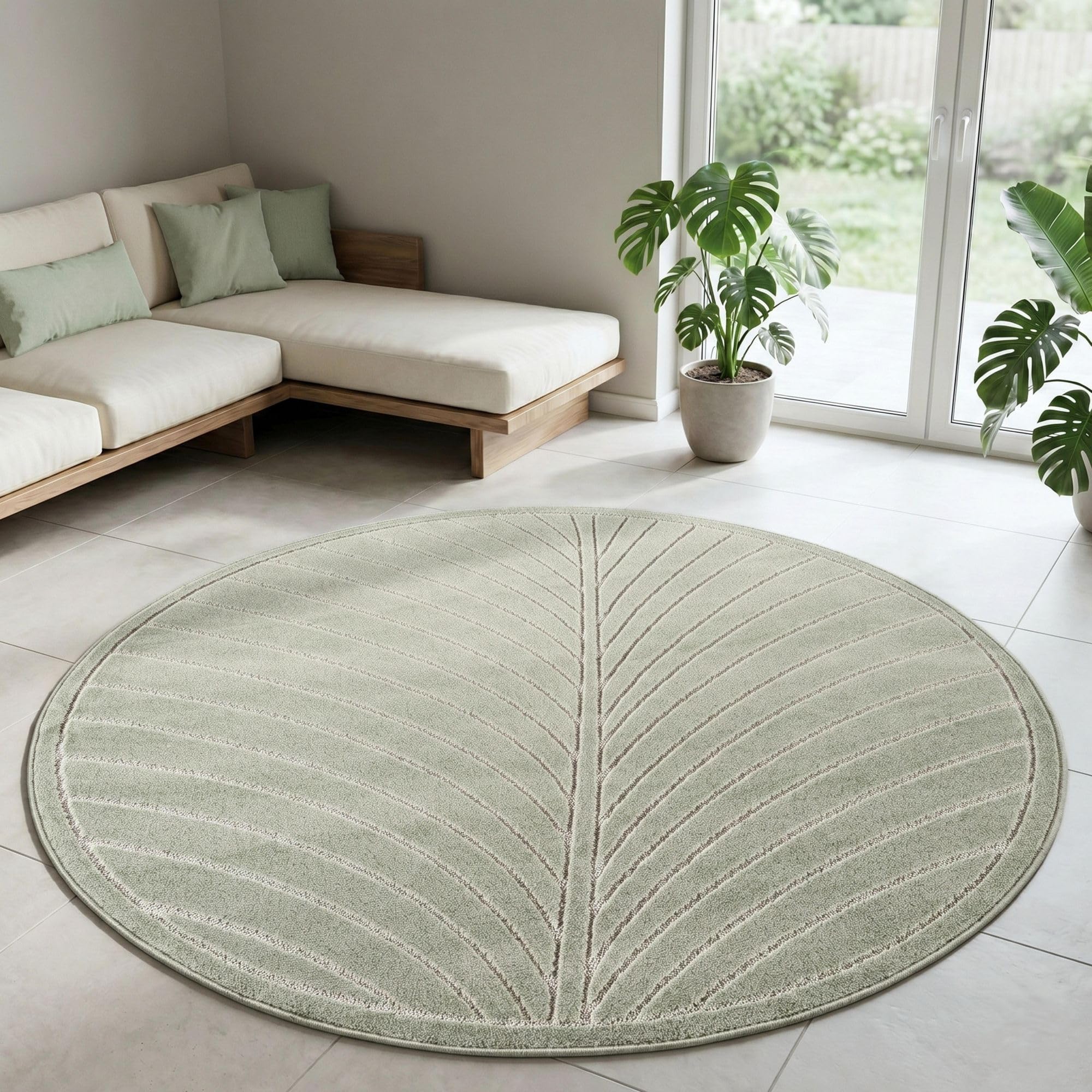 Carpetsale24 Kurzflor Teppich Beige Wohnzimmer Schlafzimmer 3D Hoch-Tief-Effekt, Skandinavisch Boho Motiv, für Outdoor Bereich geeignet Terrassen oder im Balkon