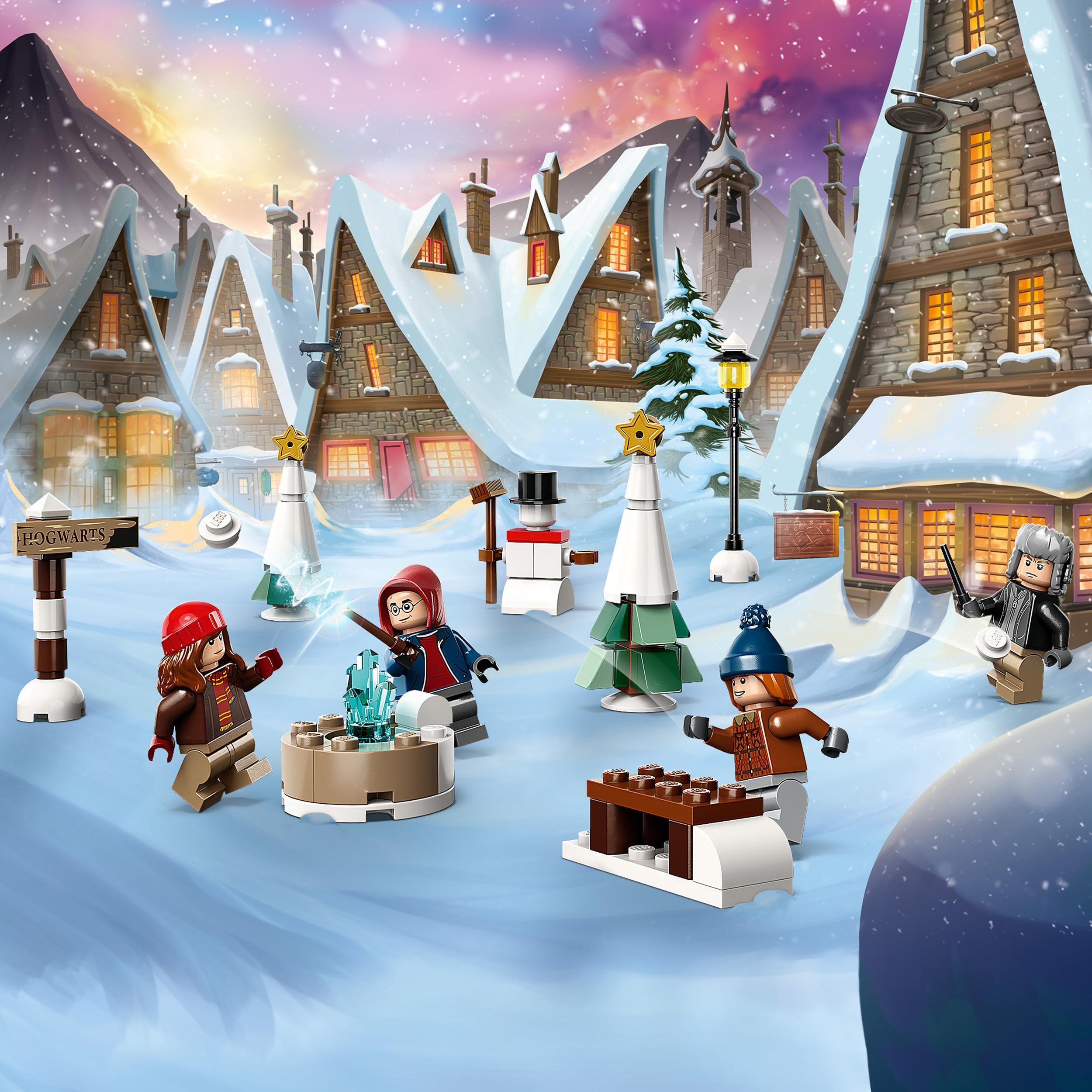 LEGO 76418 Harry Potter Kalendarz adwentowy 2023, 24 Niespodzianki w tym 18 Minimodeli z Wioski Hogsmeade i 6 Minifigurek, Prezent na Mikołaja dla Dzieci, Chłopca i Dziewczynki, Odliczanie do Świąt