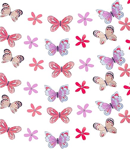 Miniatura 2 de Bonita guirnalda de mariposas rosadas, decoraciones de cumpleaños para niñas y niños, suministros de fiesta, decoración de habitación infantil, baby