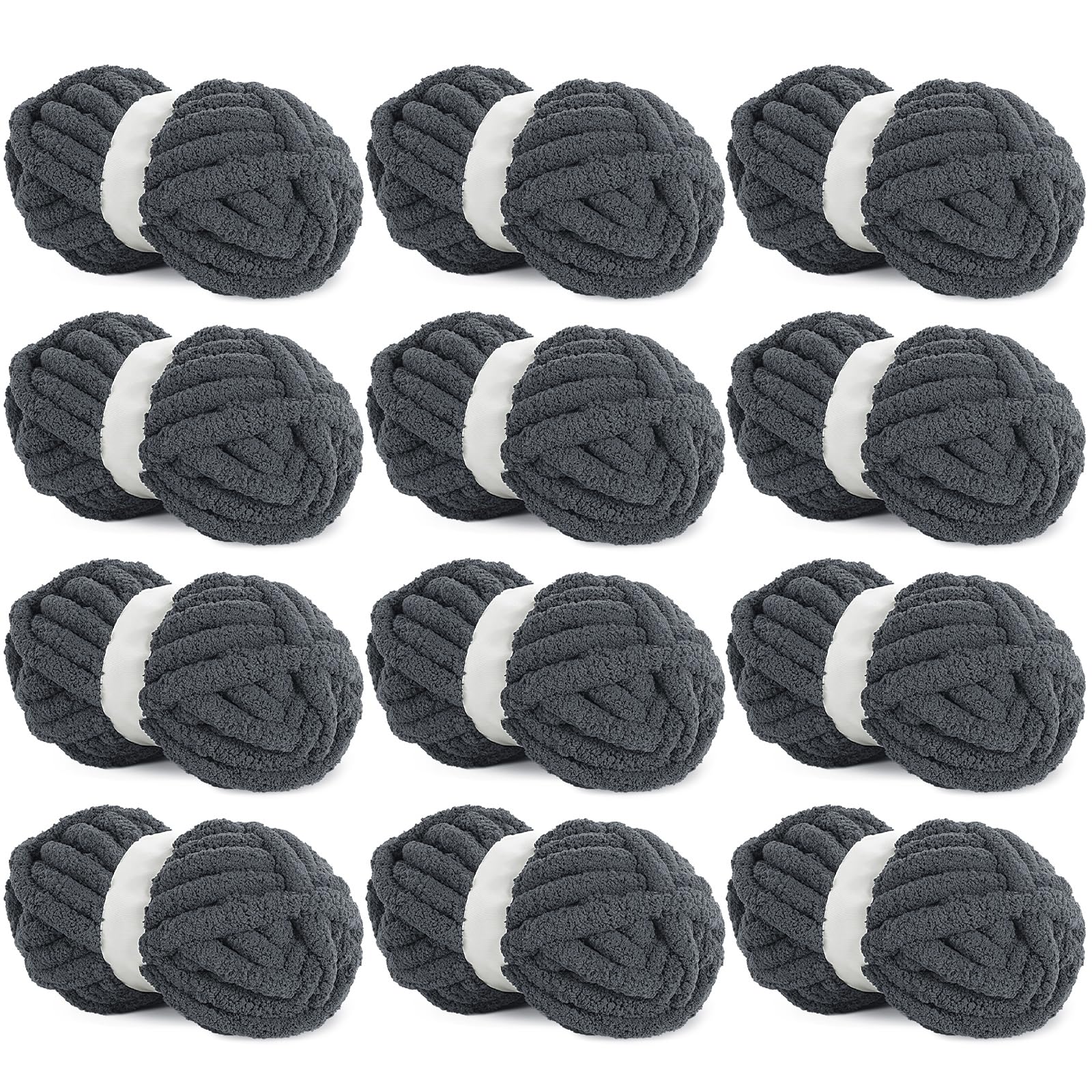 HOMBYS Charcoal Grey Chunky Chenille Yarn for Crochet, Knitting, Hand Knitting, Soft Plush, 12 Pack Jumbo (27 โ image 1