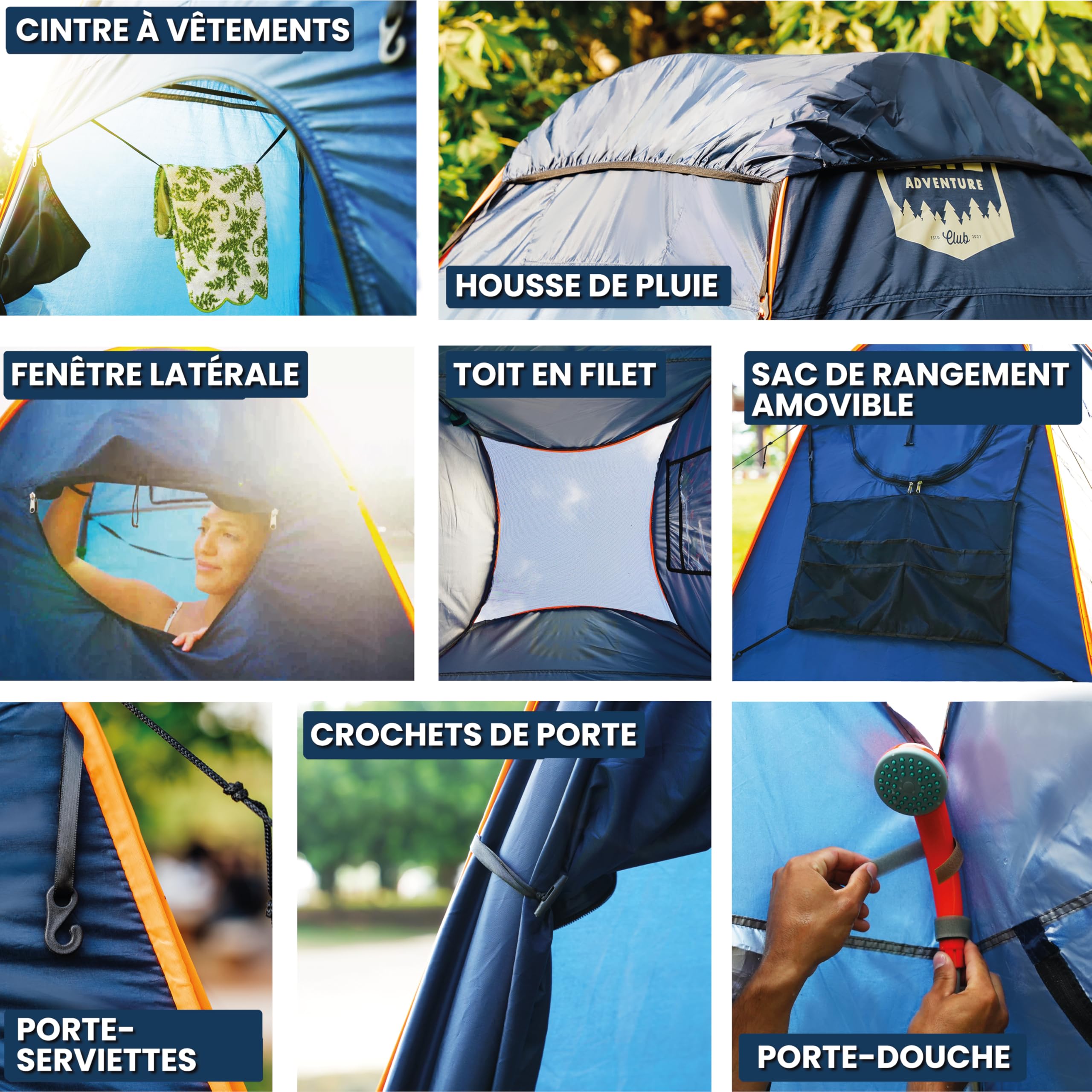Tente de Douche de Camping Avec Capteur Lumineux LED de 1,9 m - Grande, Facile à Déplier, Pop-Up - Pour Intimité et Changement de Plage