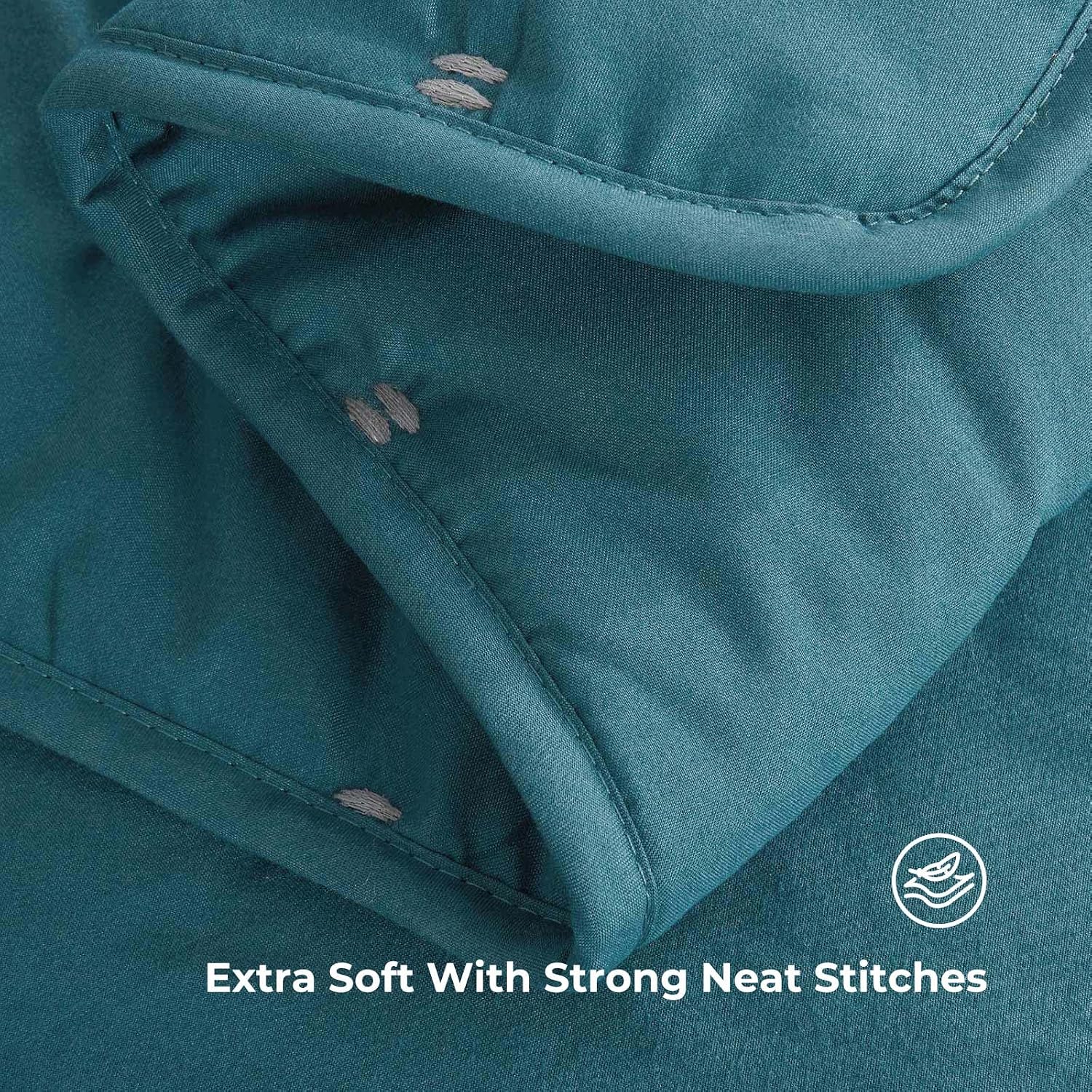 VEEYOO Queen Quilt Set Teal- 100% Handmade Warm Quilt Bedspread, Soft Microfiber Reversible Coverlet for All Seasons, (Teal, 1 Quilt 2 Shams)