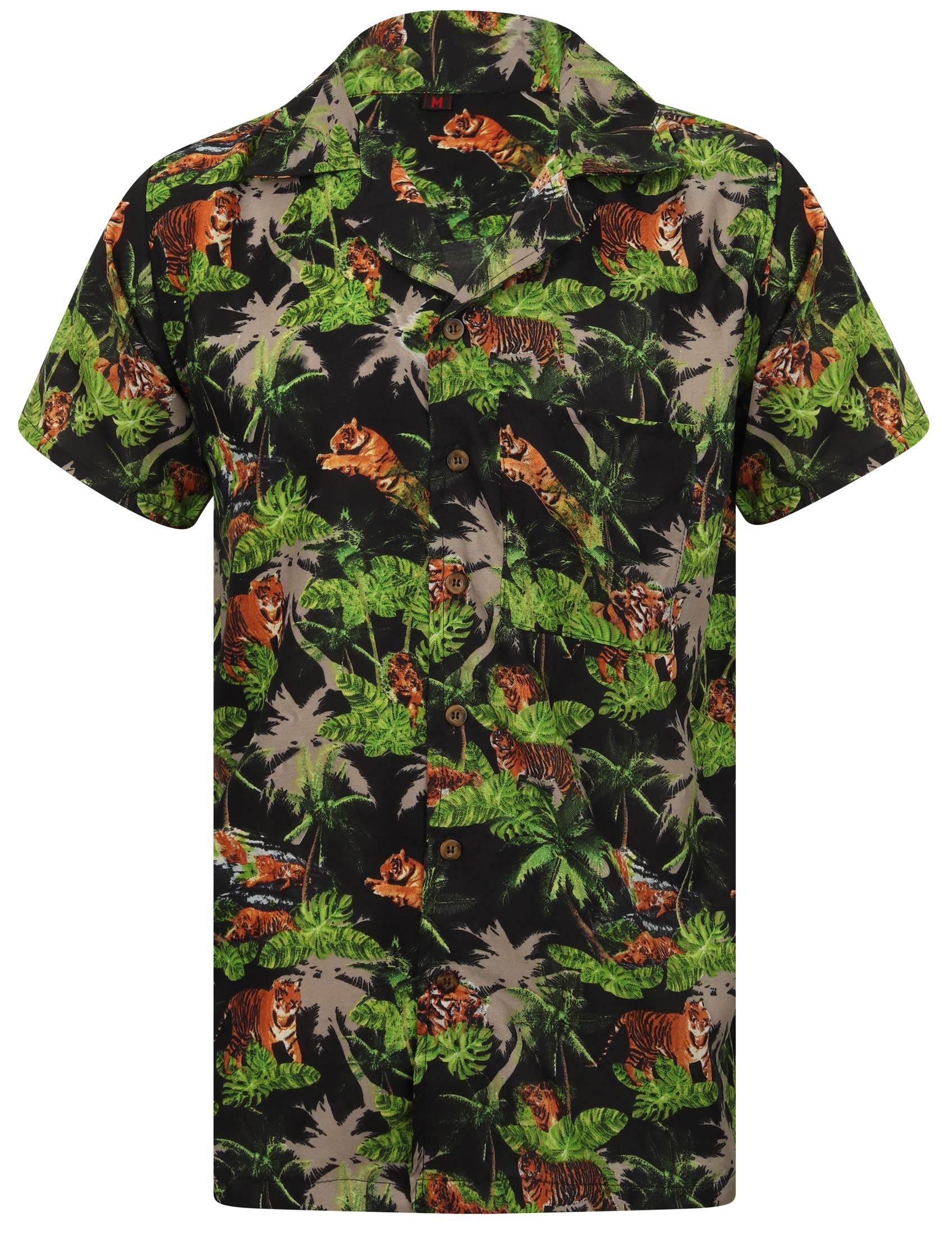 Oe Menswear Men's Black Lion Tiger Shirt Hawaiian Shirt Loud Aloha Floral Zoo Stag Loud Party S-Xxl (Medium, )