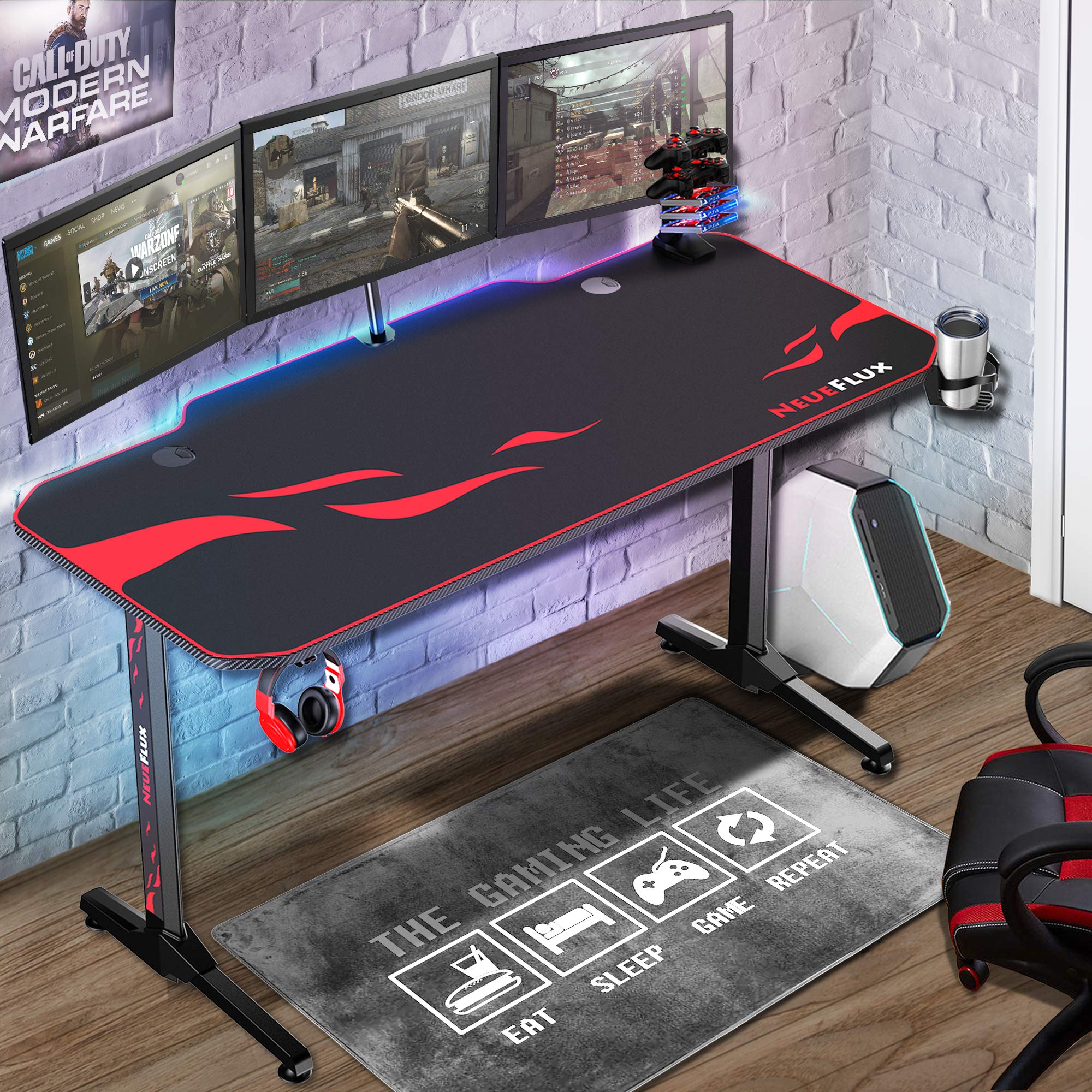 NeueFlux Gaming Desk 55 Inch Racing Style, TShaped Computer Desk with