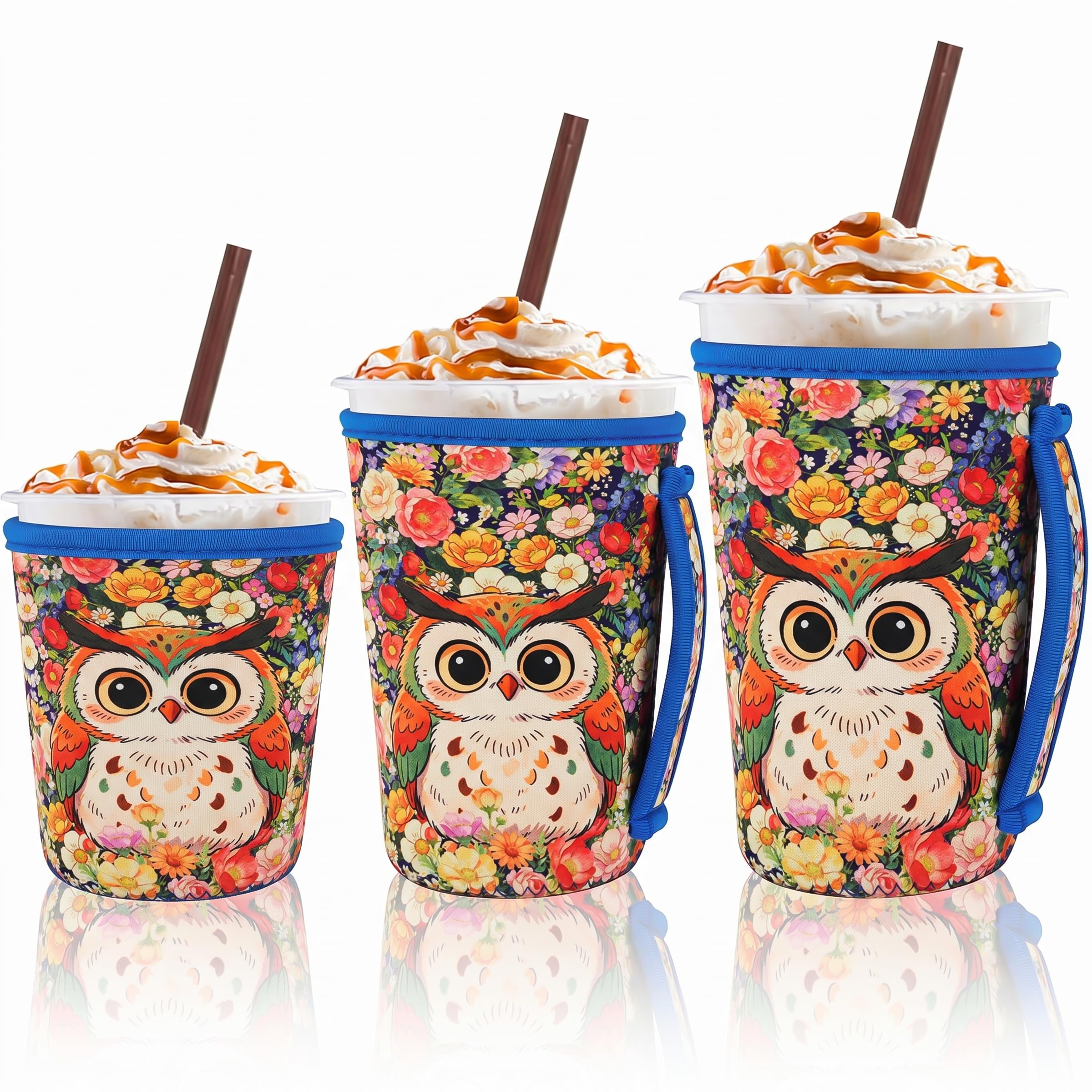 3 Reusable Iced Coffee Sleeves for Coffee Cup Fits 16-32oz Hot/Cold Drink