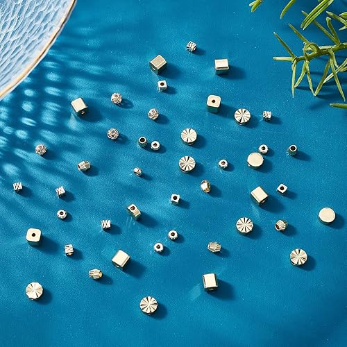 Miniatura 6 de PH PandaHall 60 cuentas chapadas en oro de 18 quilates, 6 estilos de cuentas espaciadoras de latón planas, redondas, espaciadores facetados de