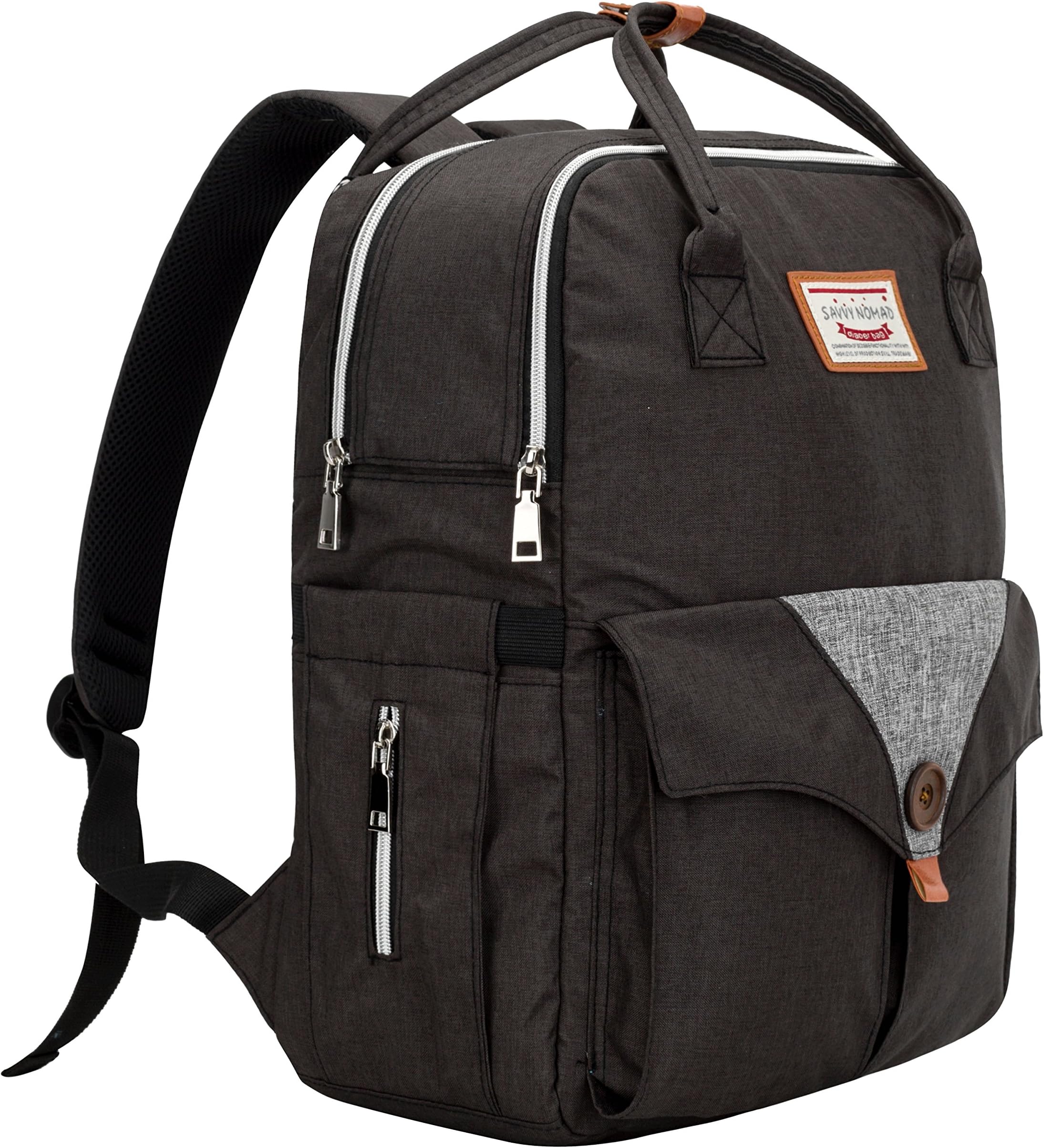 Savvy Nomad Diaper Bag Backpack with Stroller Straps & Changing Pad,Multi-Function Waterproof Baby Travel Nappy Bags for Mom & Dad - Large Capacity, Durable and Stylish，Black
