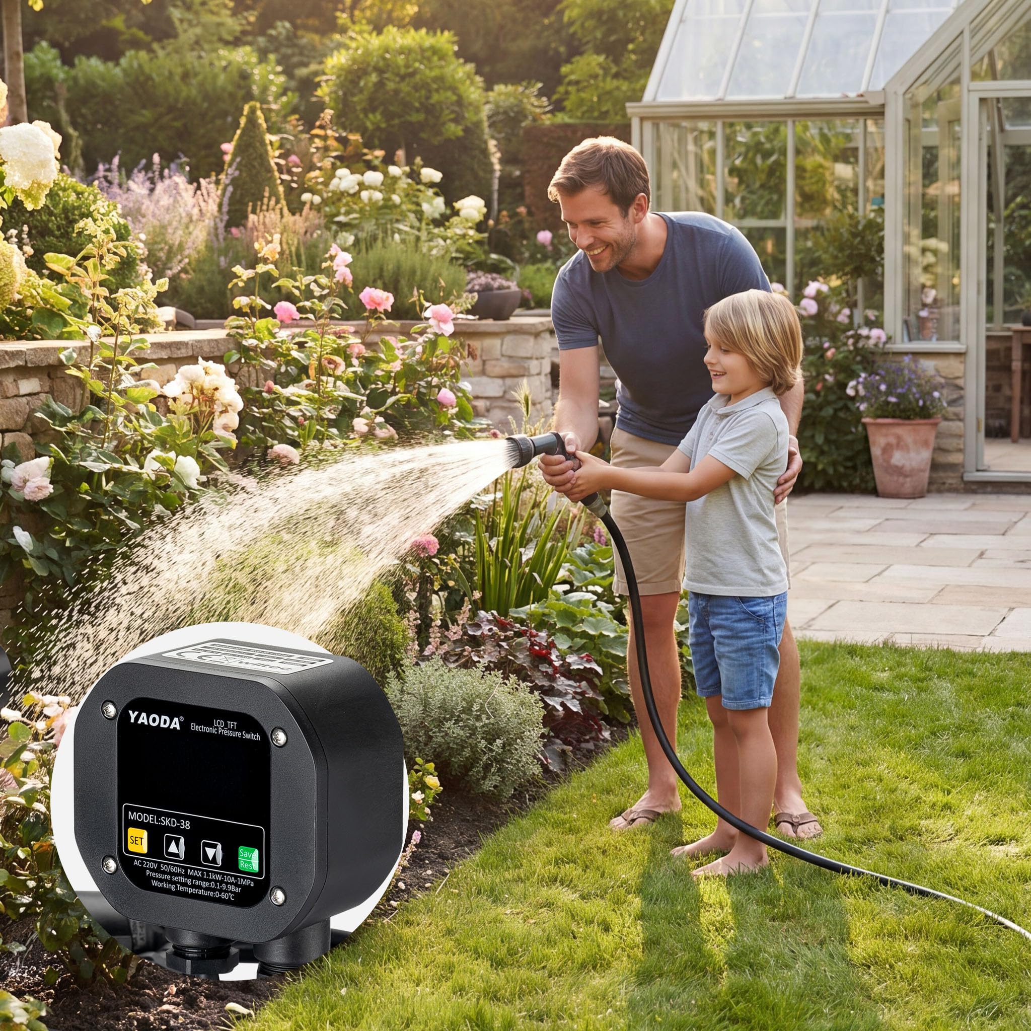 Wiltec Presostato electrónico para sistemas domésticos de suministro de agua, bombas de jardín, sensor interruptor de presión arranque/parada automática, protección contra funcionamiento en seco