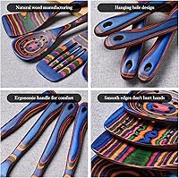 Vista 4 de Utensilios de cocina de madera resistentes al calor, juego de 7 piezas, ecológicos, incluye espátula, pasta y cucharas ranuradas, herramienta