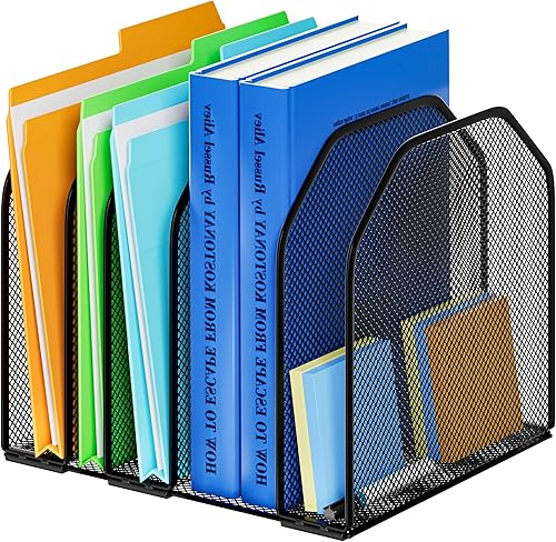 Miniatura 8 de Organizador de archivos de escritorio, organizador de escritorio vertical ajustable de 5 secciones, clasificador de archivos, estante vertical de