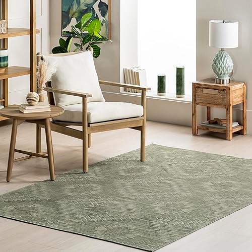 nuLOOM Alma - Alfombra geométrica lavable a máquina para sala de estar, dormitorio, comedor, entrada, pasillo, cocina, 2 x 8 pulgadas, color verde