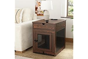 Piskyet Dog Crate Small Rustic Wood Grain Small Dog End Table Nightstand Furniture