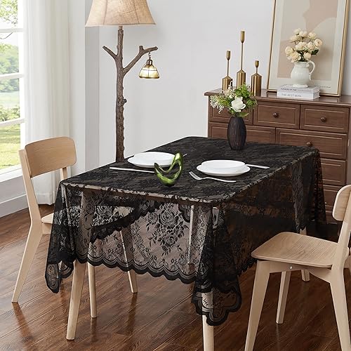 Miniatura 10 de Mantel redondo de encaje blanco de 90 pulgadas. El patrón floral clásico y elegante es la elección ideal para cualquier comedor de lujo, cumpleaños,