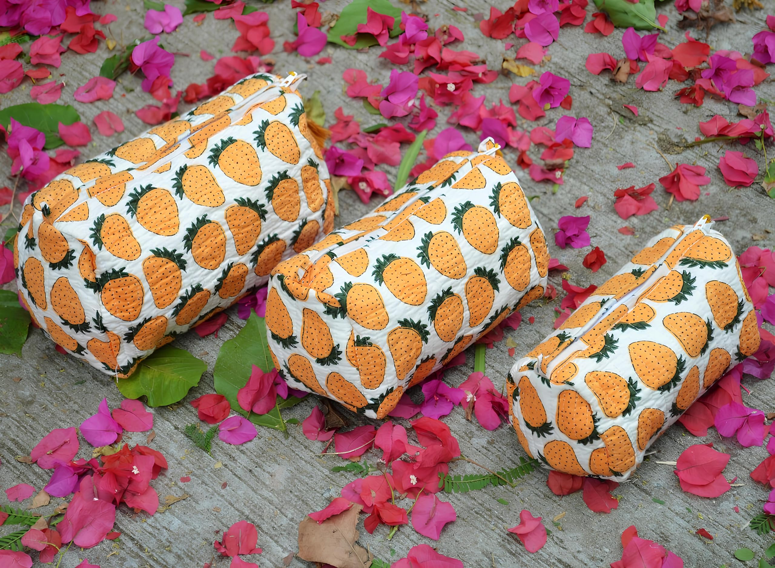 INDACORIFY Juego de 3 Piezas 100% algodón Acolchado Bloque Impreso Bolsa de Lavado Hecho a Mano Bolsa de Aseo cosmético Impermeable Bolsas de Accesorios de Viaje