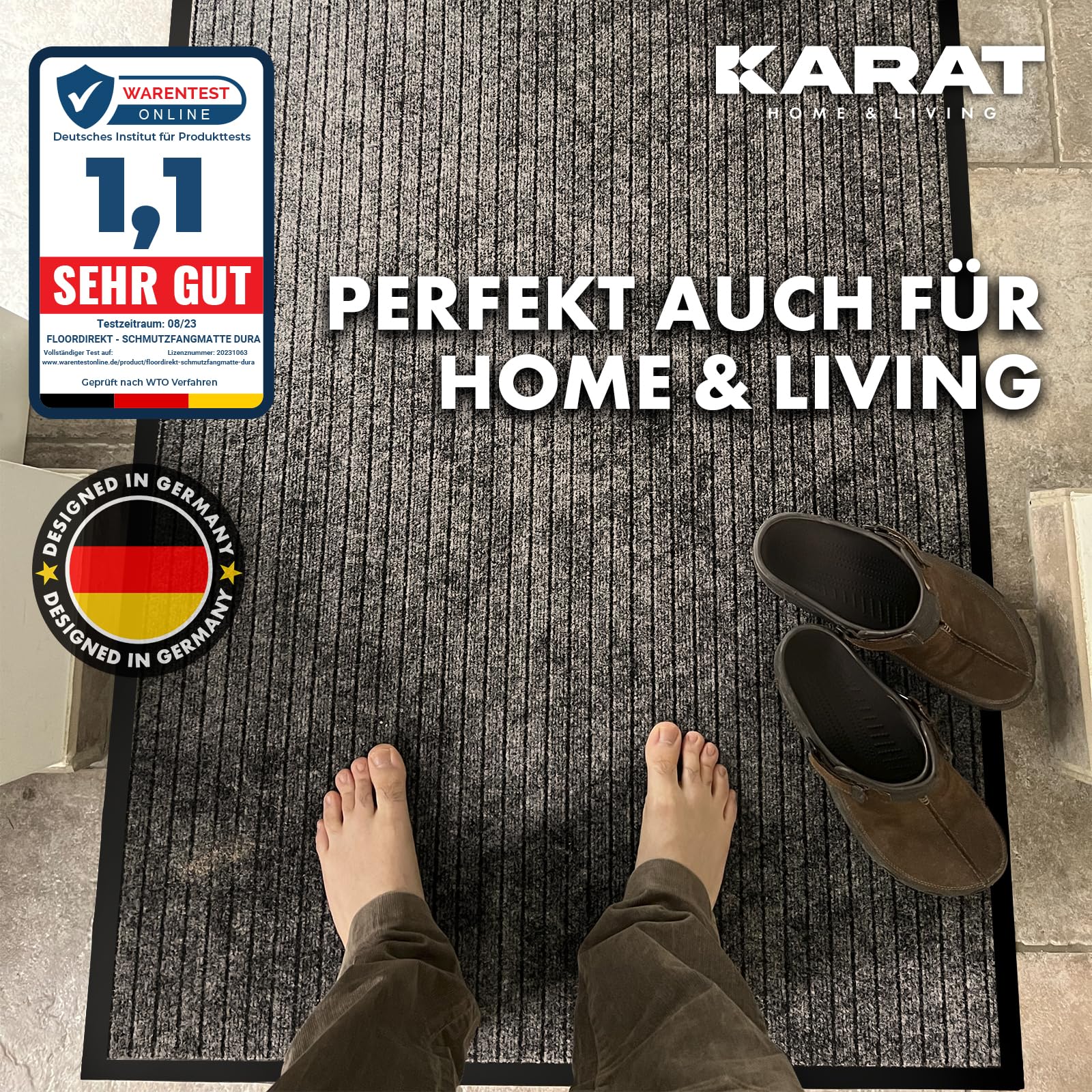 KARAT Tapis anti-salissure Dura, 150 x 180 cm, Beige, paillasson avec dos antidérapant, tapis de porte pour l'entrée, paillasson
