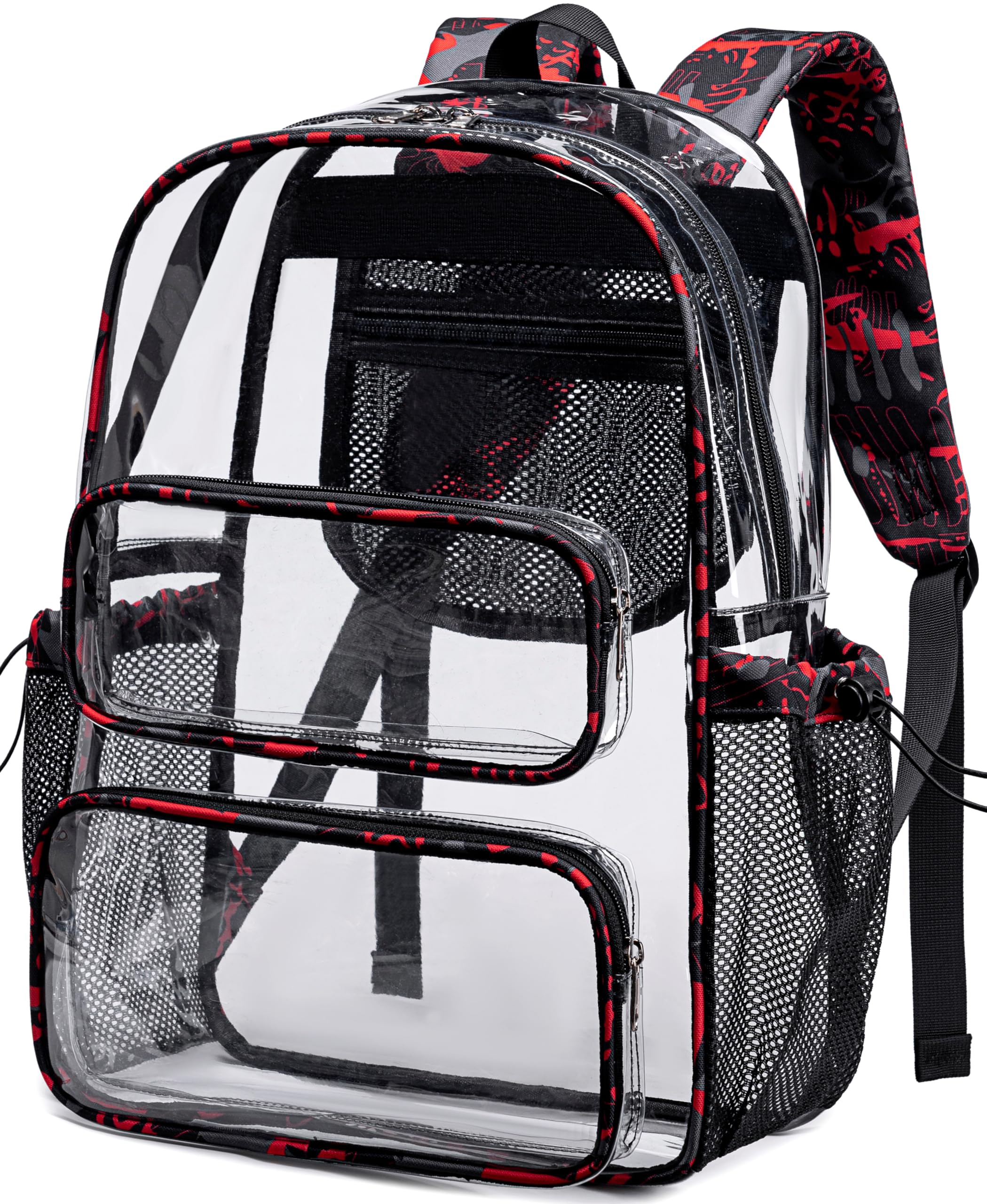 CAMTOP Clear Backpack Heavy Duty Transparent Bag See Through BookBag for Student School Work Festival Sport Travel (Graffiti Red)