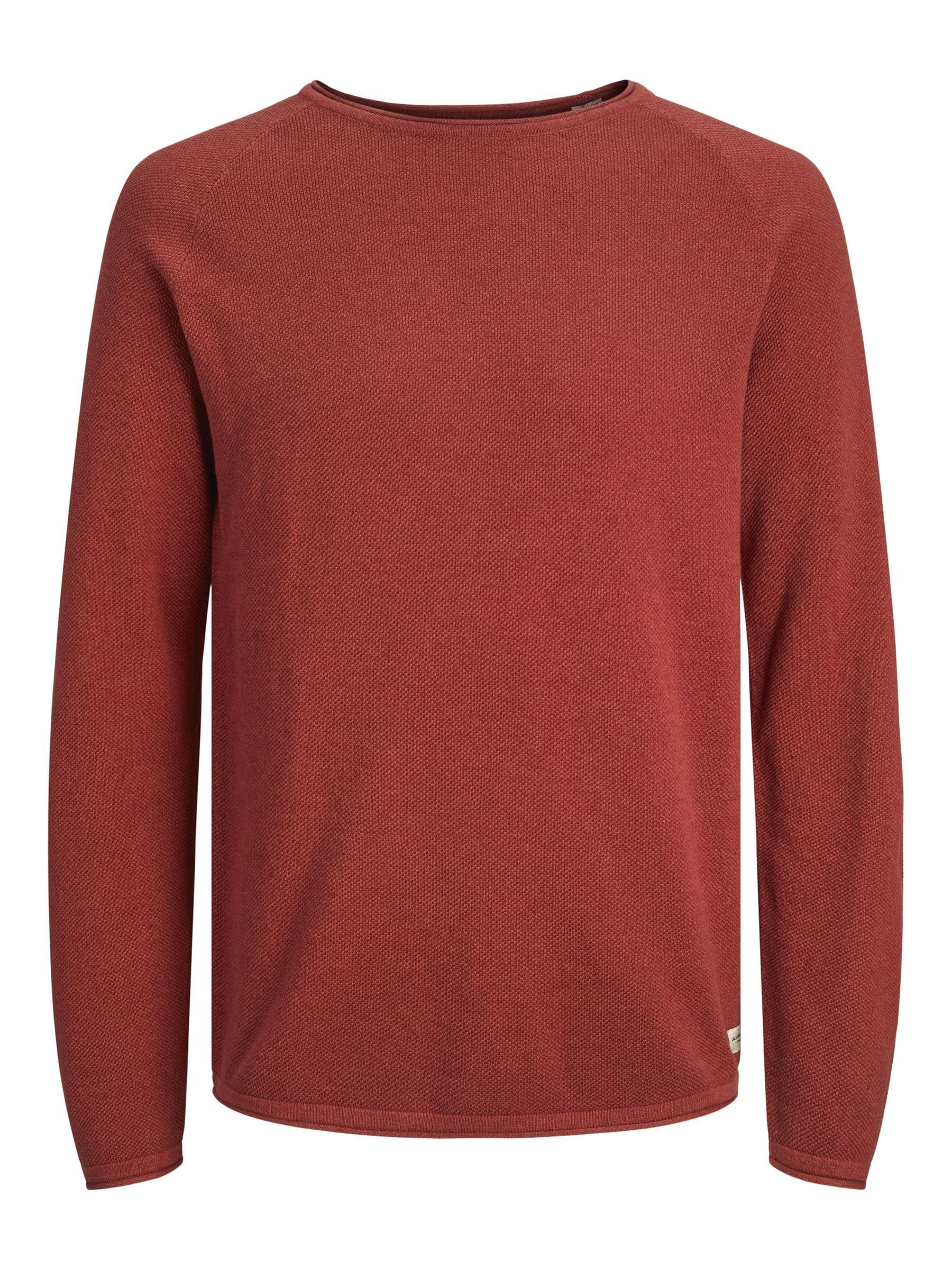 JACK & JONES Male Knitted Jumper with Crew Neck Plain Knitted Jumper with Crew Neck, Red Ochre, S