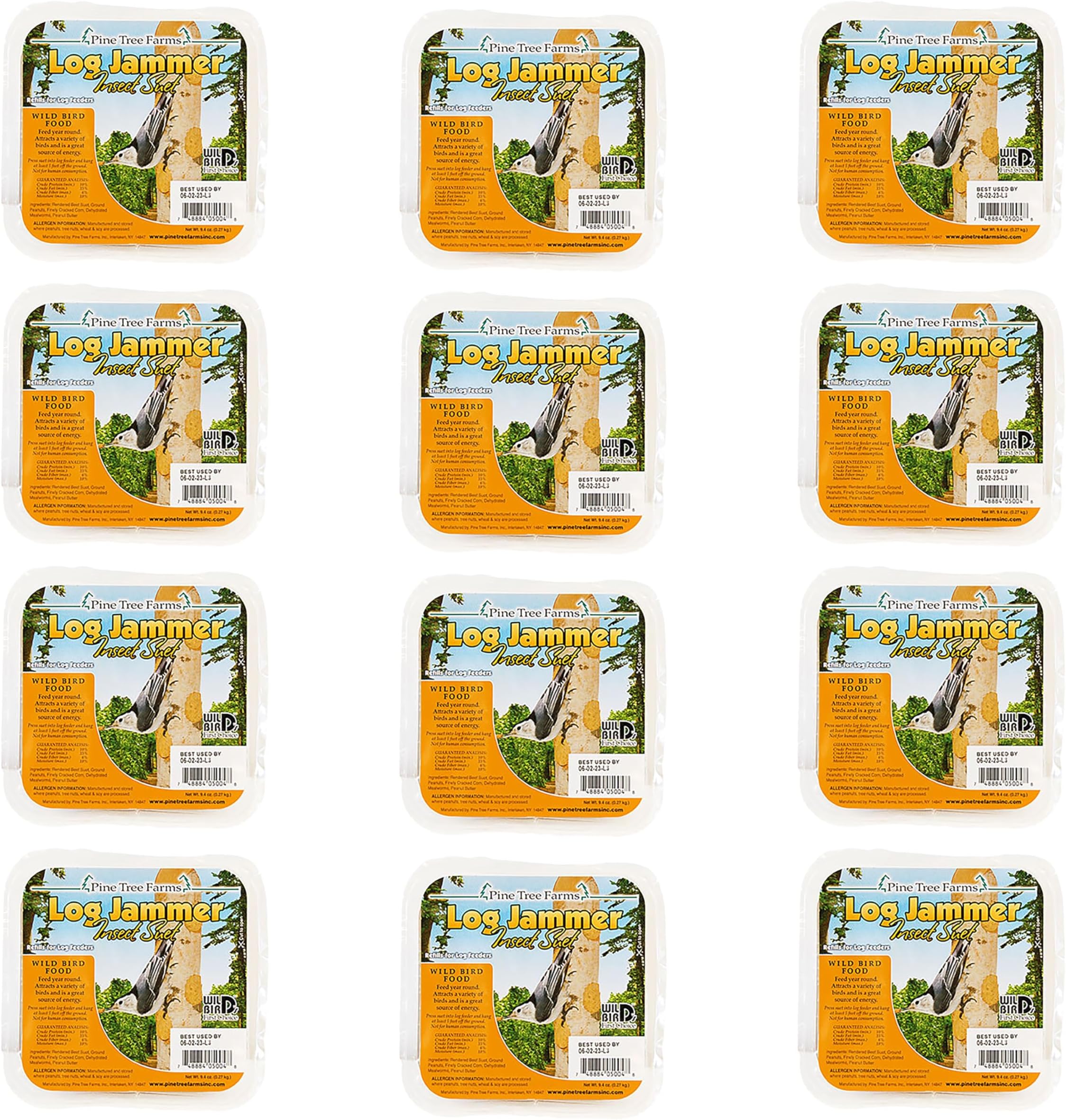 12 Pack Pine Tree Farms Log Jammer Insect Suet 3 Plugs Per Pack (36 Plugs Total)