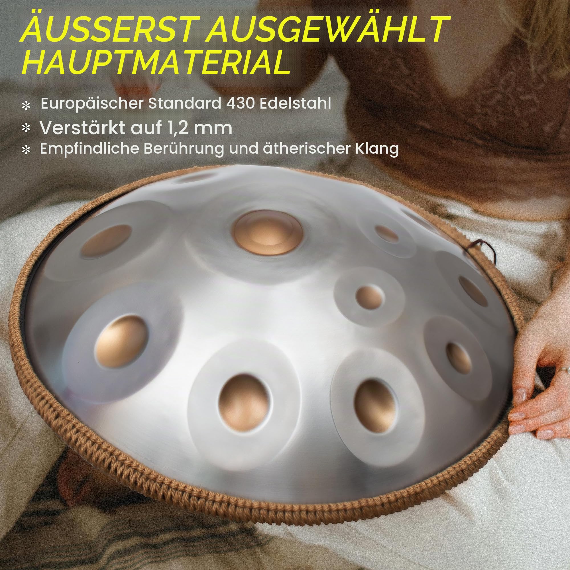 Handpan Drum, 12 Töne D-Moll 432HZ 22 Zoll Steeldrum, Blau